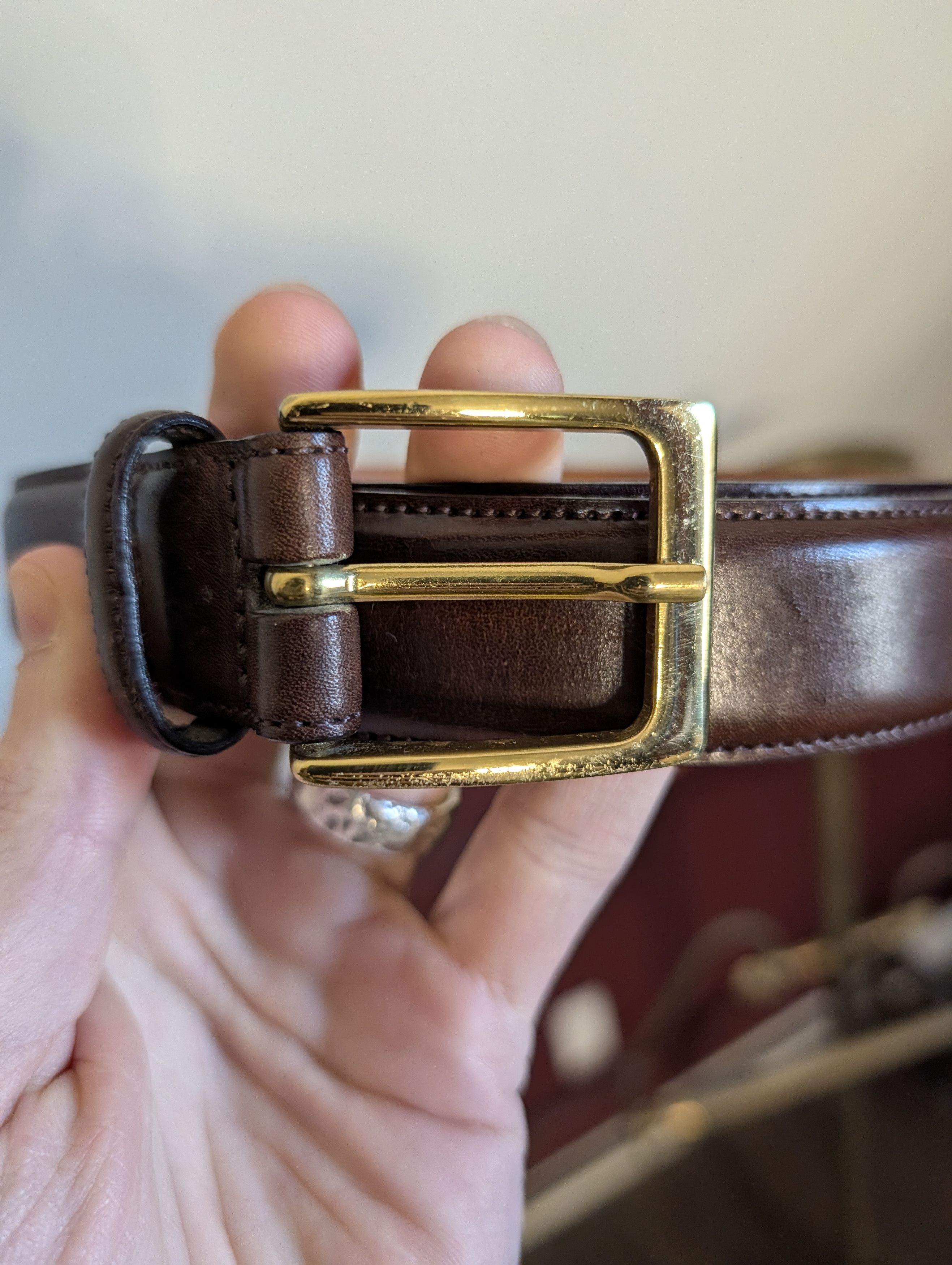 Trafalgar MiUSA brown hand polished cortina leather gold buckle belt Size 40 - 3 Thumbnail