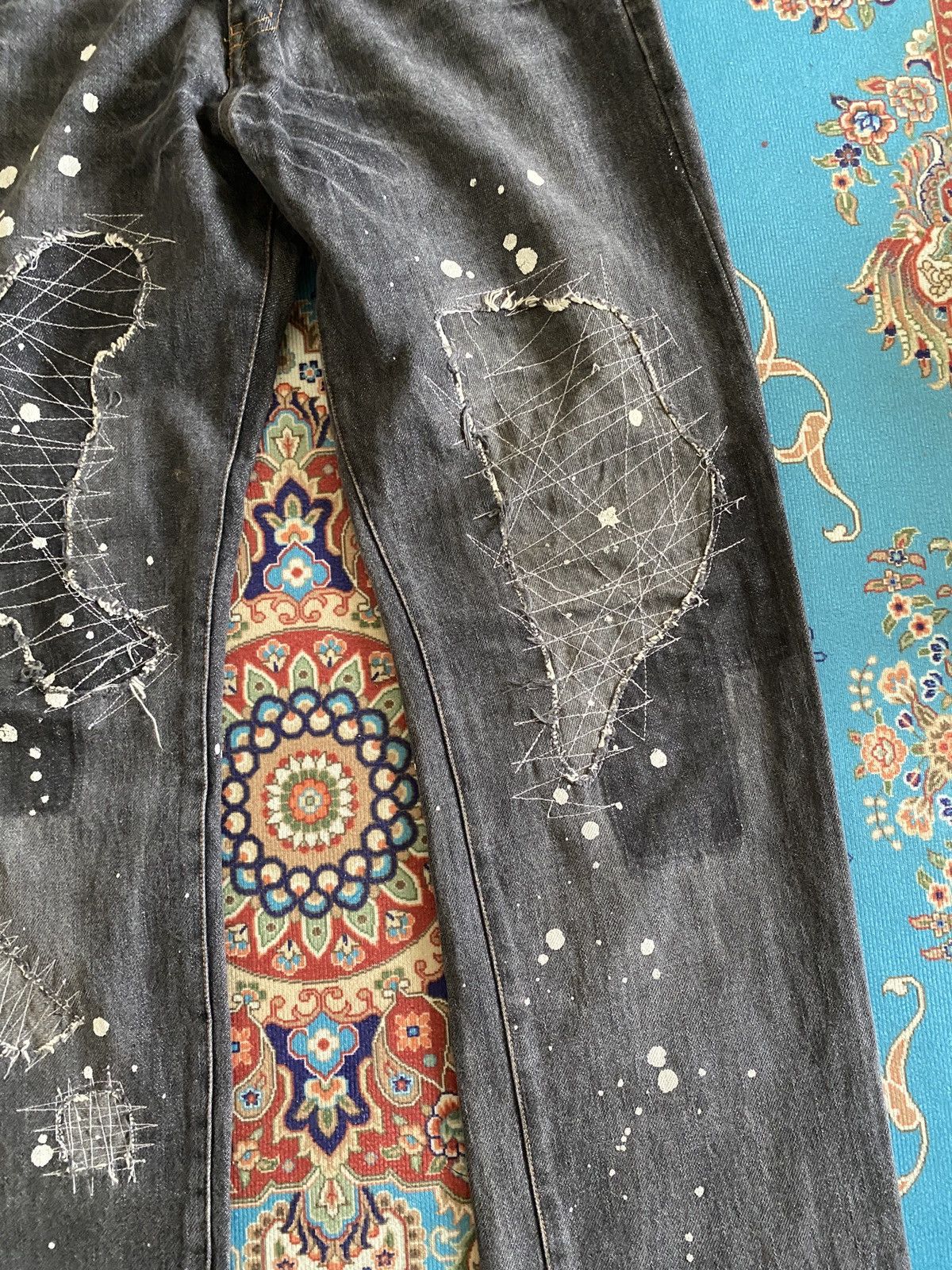 Japanese Brand Japanese Brand Distressed Splatter Patchwork Design Denim Size US 31 - 8 Thumbnail