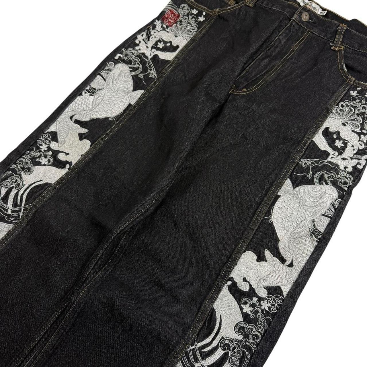 Karakuri Tamashii Karakuri Tamashii Embroidered Koi Japanese Jeans - Waist 35 Size US 35 - 3 Thumbnail