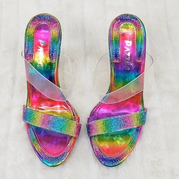 Other Lee Rainbow Hologram Rhinestone Slip On Double Strap High He Size US 8 / IT 38 - 1 Thumbnail