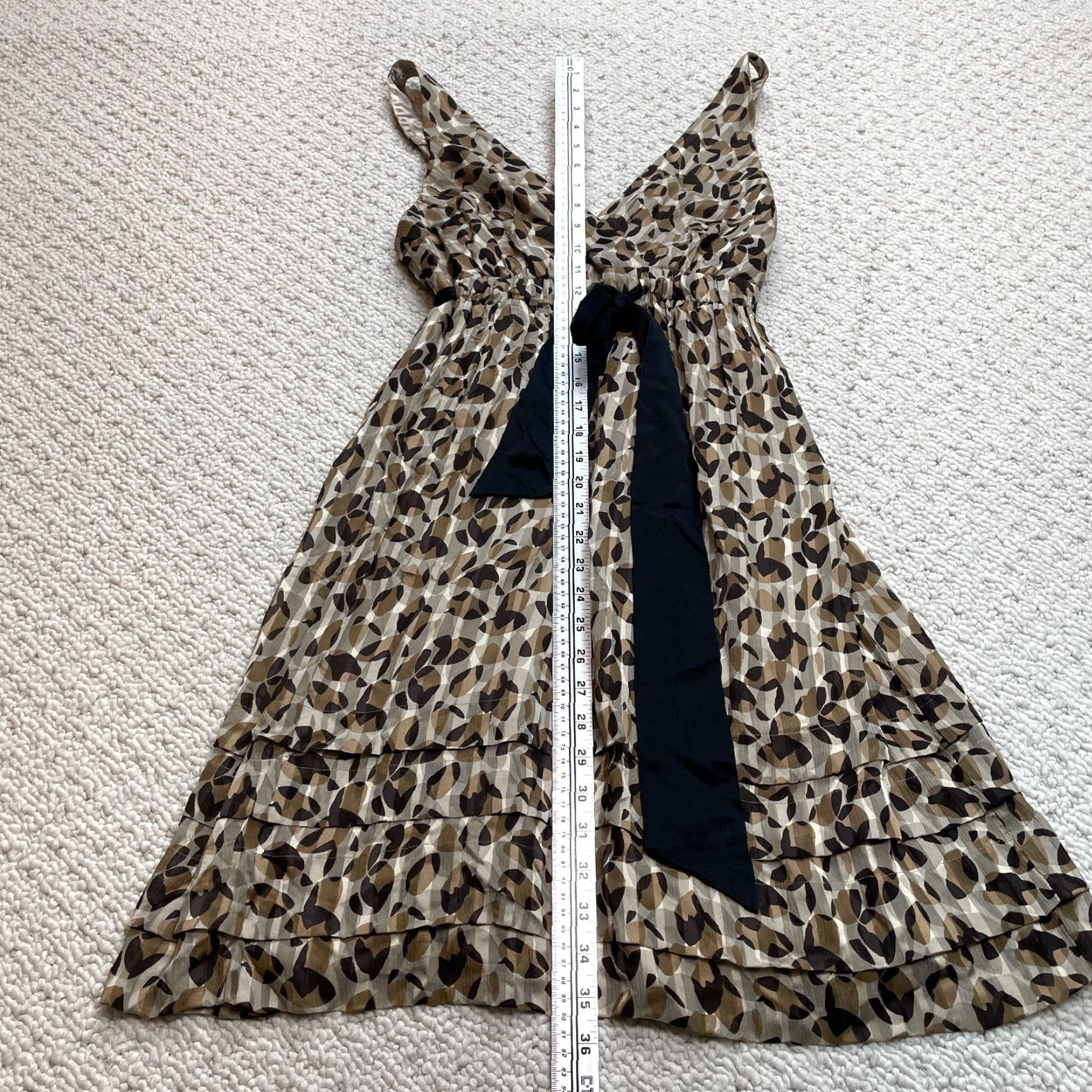Bcbgmaxazria VINTAGE BCBGMAXAZRIA Dress Womens 6 Brown Silk Midi Polka Dot Bow Tie V-Neck Sleeveless A-Line Clear? Wait Size M / US 6-8 / IT 42-44 - 2 Thumbnail