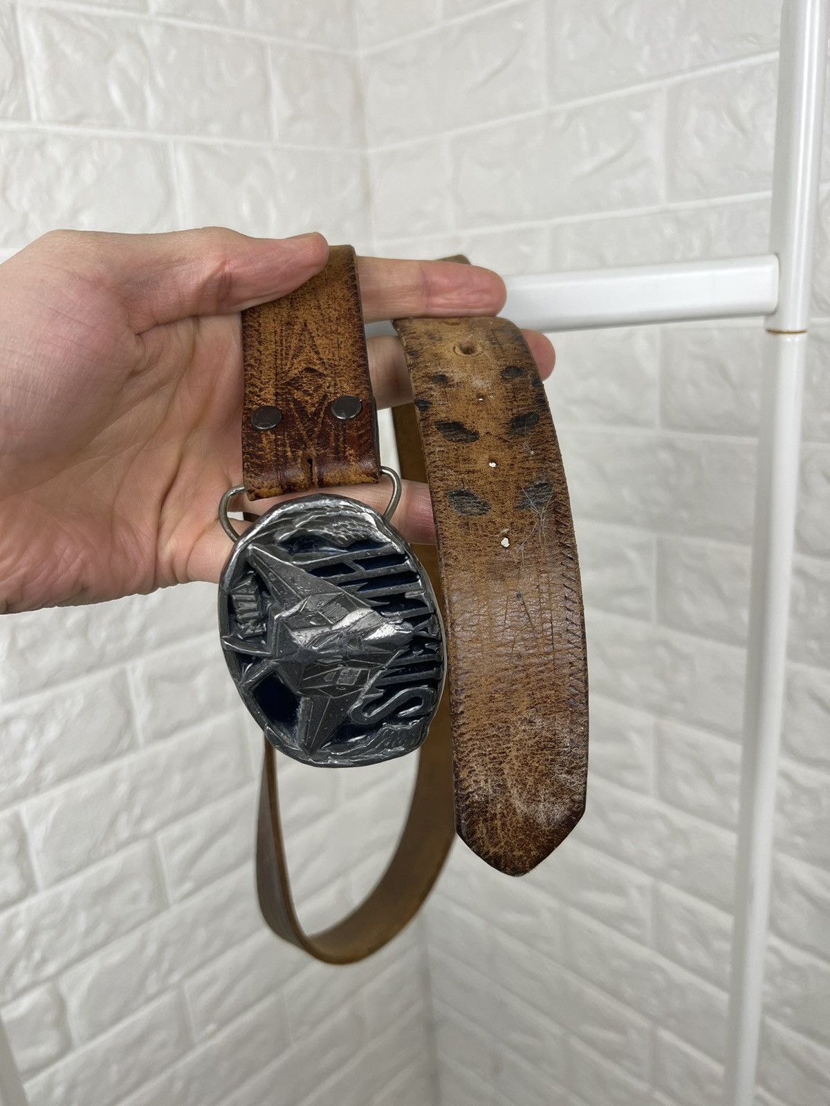 Leather × Vintage Usaf Stealth F-117a Nighthawk Aviation Bronze Belt Buckle Size ONE SIZE - 9 Thumbnail