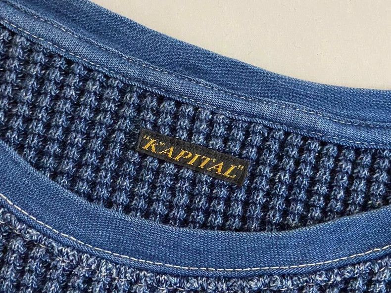 Kapital Kapital Blue Vintage Waffle Knit Long Sleeve Top-2506 Size US M / EU 48-50 / 2 - 7 Thumbnail