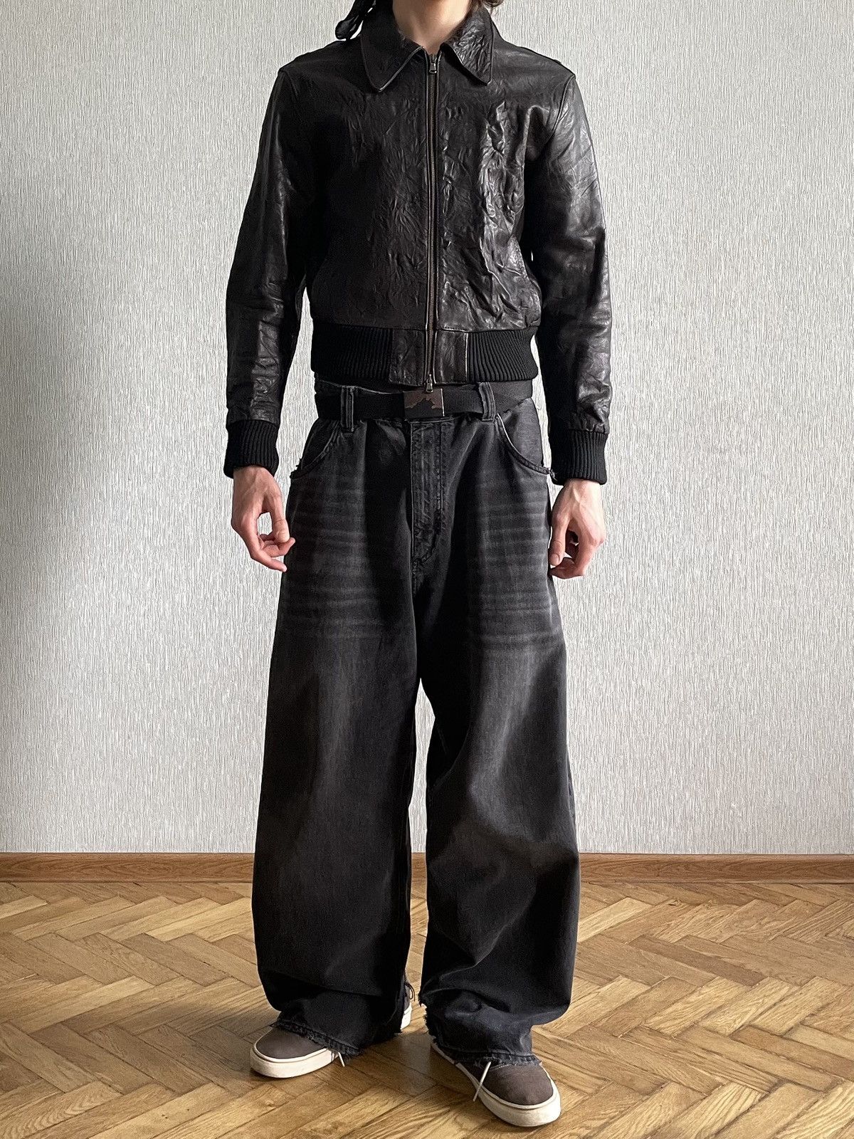 Genuine Leather Grasped Leather: Factured Zip-Jacket Size M / US 6-8 / IT 42-44 - 14 Thumbnail