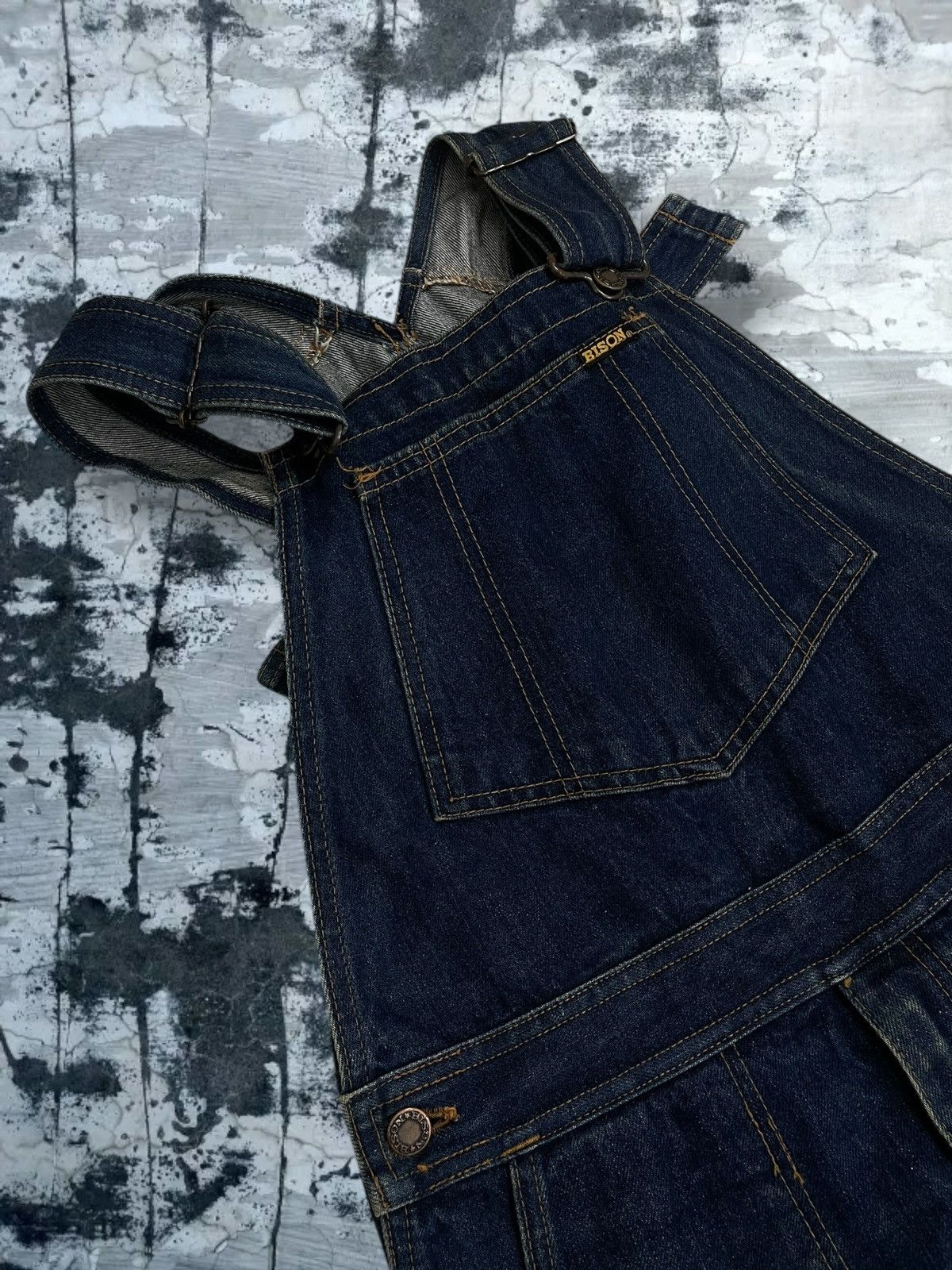 Japanese Brand Vintage 90s Designer Bison Rustic Blue Overall Iconic Denim Size US 33 - 9 Thumbnail