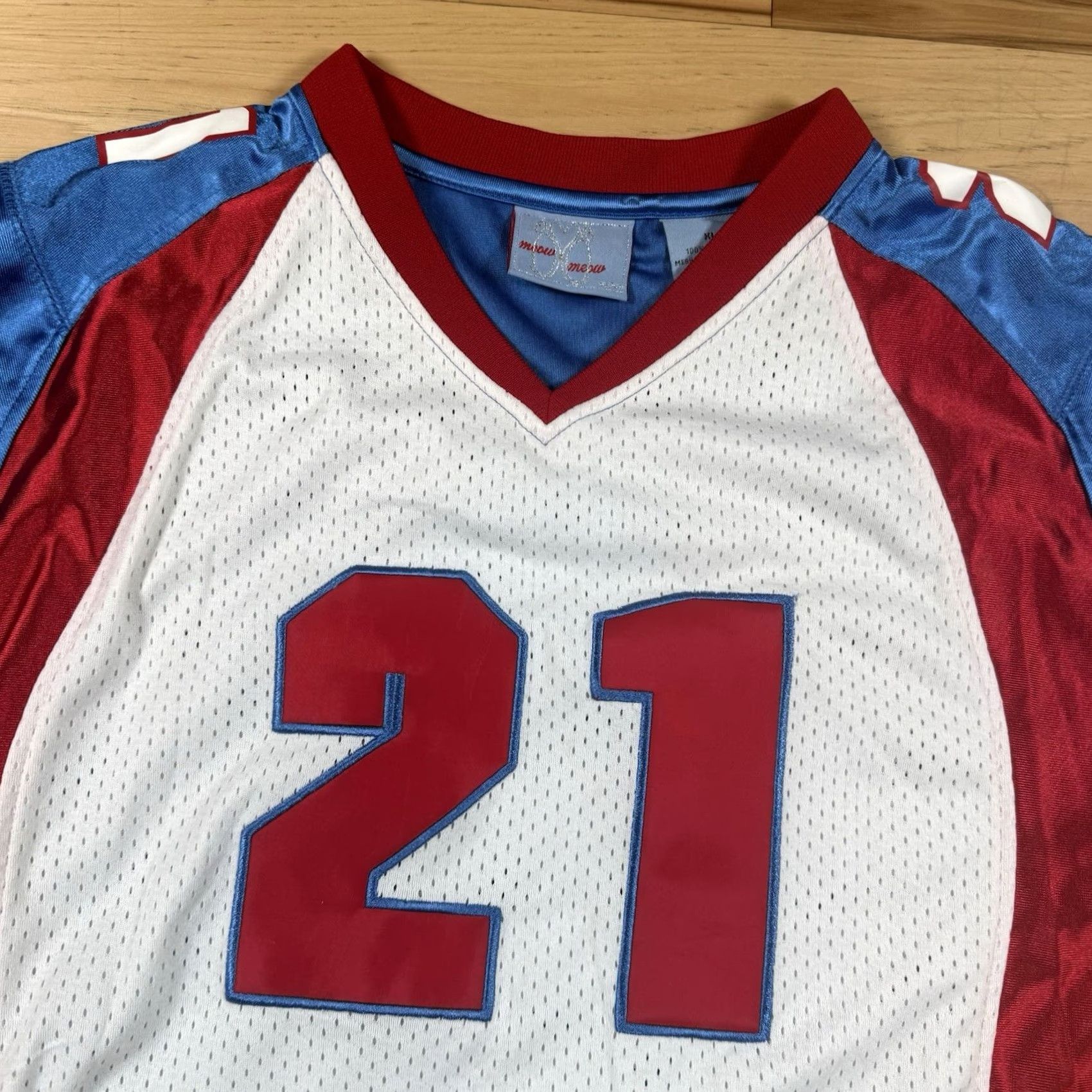Vintage VINTAGE Meow Football Jersey T-Shirt XL Mens 90s Red Blue #21 Y2K Size US XL / EU 56 / 4 - 4 Thumbnail