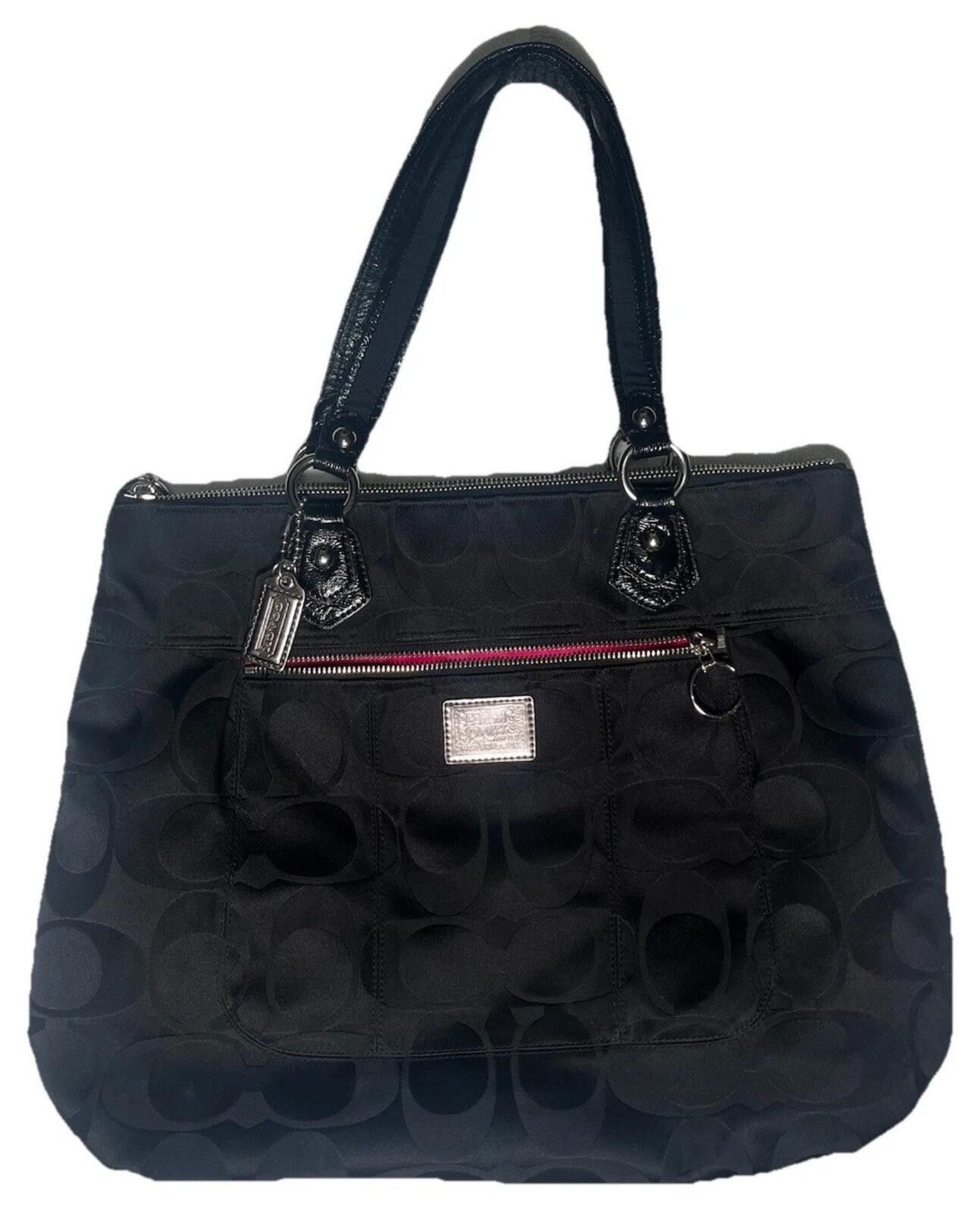 Coach Y2K 18351 Poppy Glam Signature Black Sateen Large Tote
