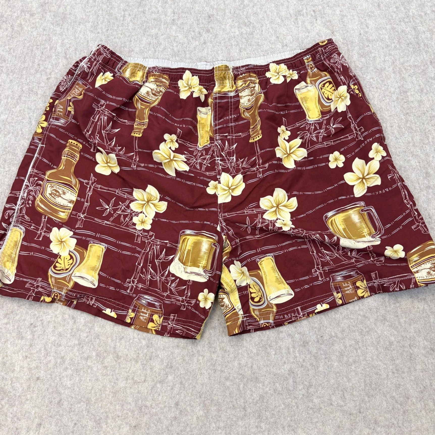 Vintage Puritan Swim Trunks Mens 2XL Red Hawaiian Tropical Beer Floral Lined Shorts Size US 39 - 2 Thumbnail