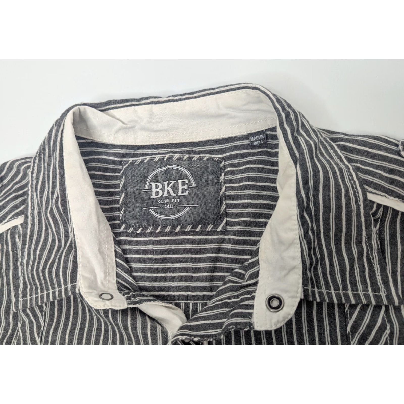 BKE BKE Gray White Stripe Slim Fit Pearl Snap Western Long Sleeve Shirt Size 2XL Men Size US XXL / EU 58 / 5 - 7 Thumbnail