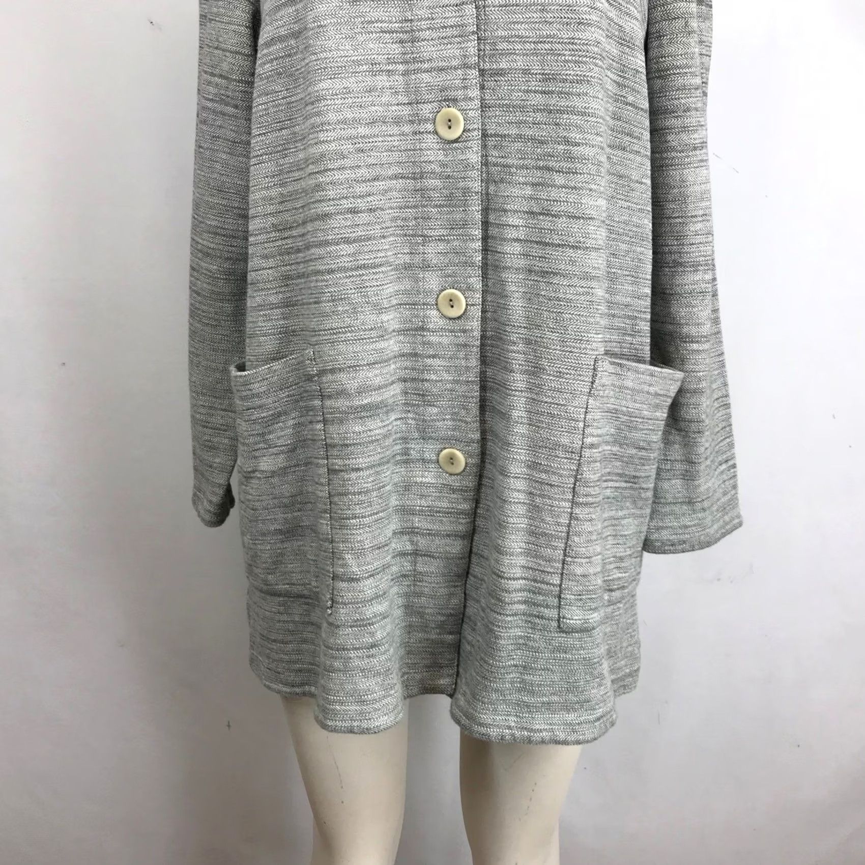 Eileen Fisher VINTAGE? No. Eileen Fisher Grey Herringbone Organic Cotton Button Front Cardigan Jacket Sz M Size M / US 6-8 / IT 42-44 - 3 Thumbnail