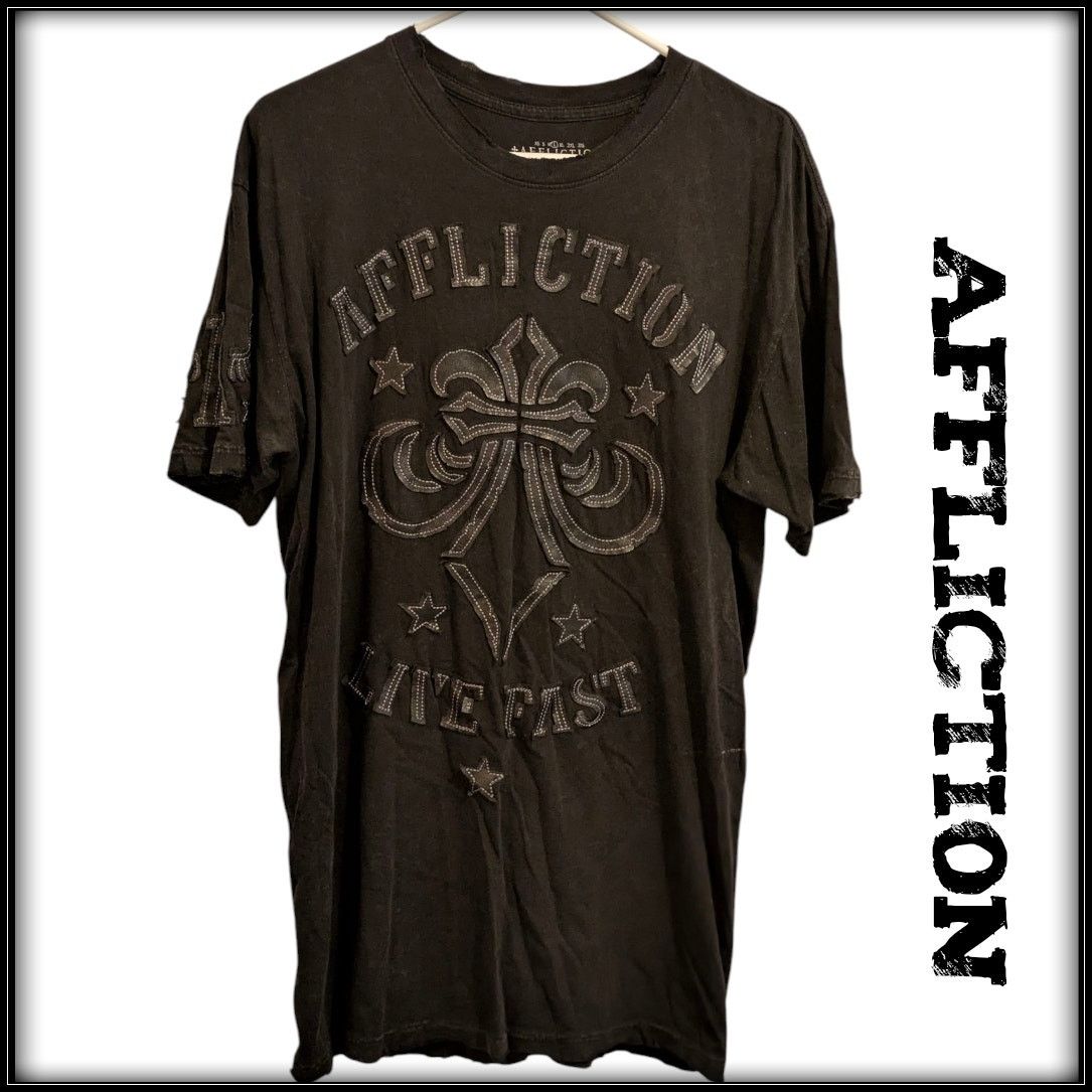 Affliction AFFLICTION Live Fast Black Leather Skull Fleur de Lis Men L Size US L / EU 52-54 / 3 - 1 Thumbnail