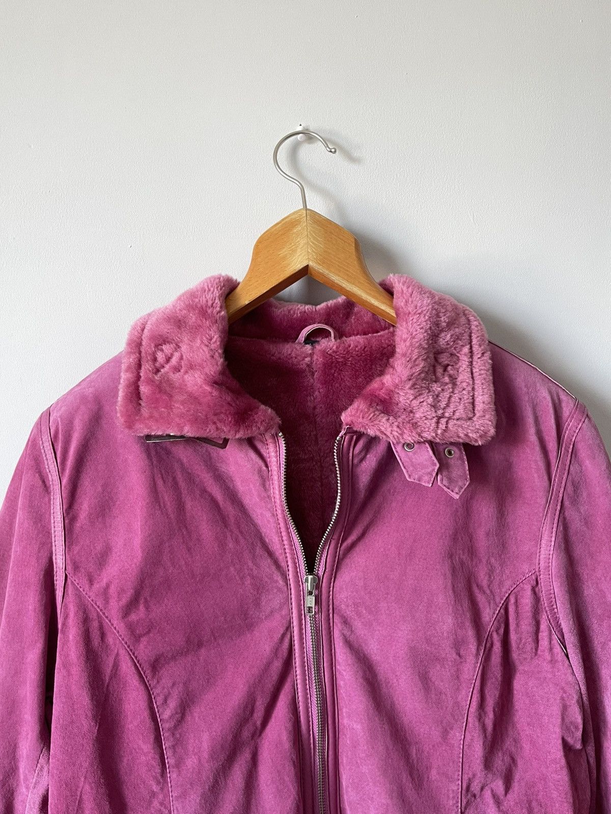 Japanese Brand Vintage Y2k Faux Fur Pink Suede Leather Japan Archive Jacket Size L / US 10 / IT 46 - 3 Thumbnail