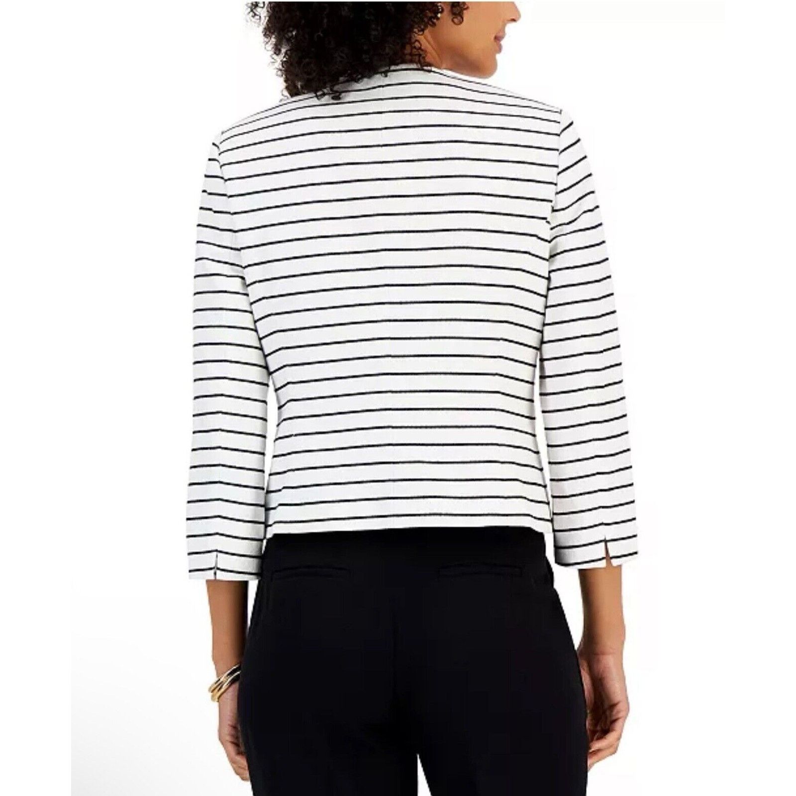 The Unbranded Brand Kasper Open-Front Blazer Jacket Women's Size 8 White Striped Size M / US 6-8 / IT 42-44 - 2 Thumbnail