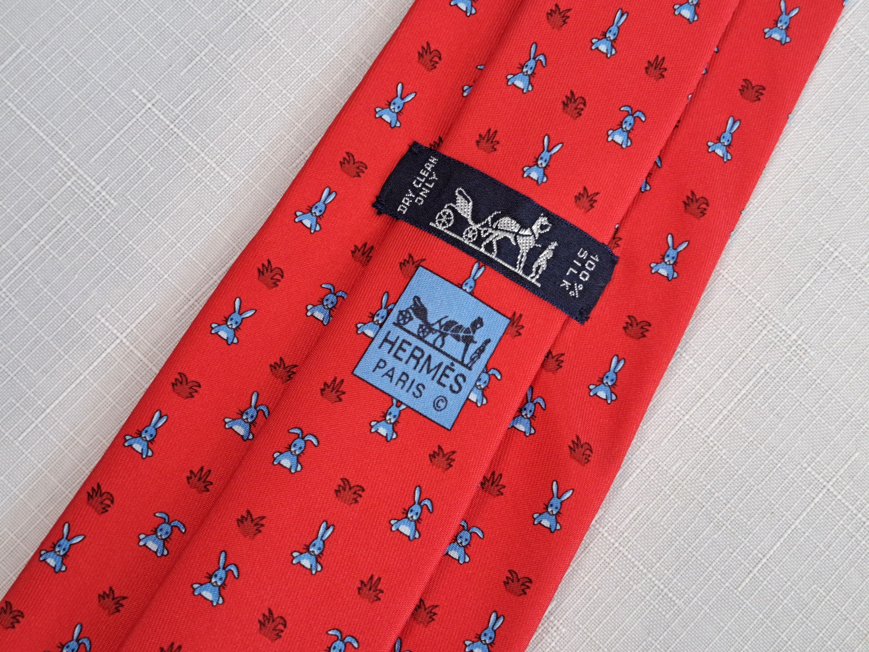 Hermes HERMÈS Paris silk tie funny rabbits pattern 5243 SA. Size ONE SIZE - 9 Thumbnail