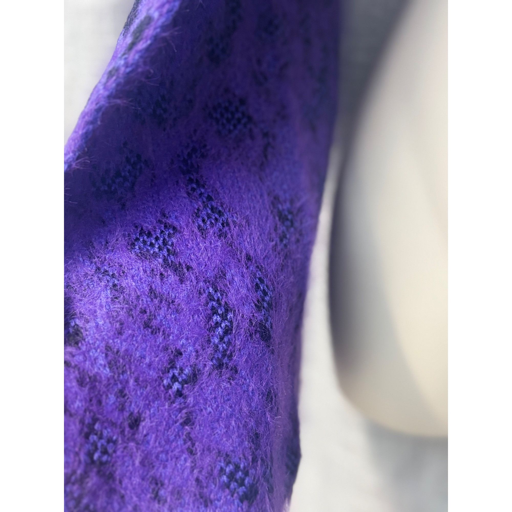 DKNY DKNY Fuzzy Animal Print Knit Scarf , Purple 12"x67" Size ONE SIZE - 6 Thumbnail