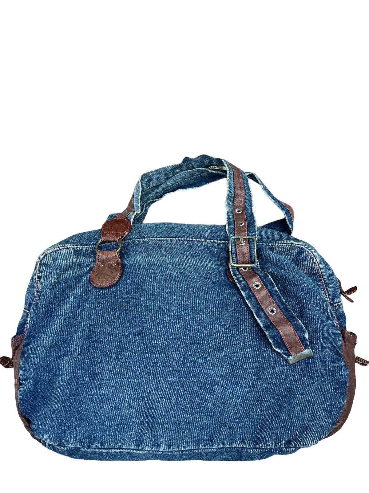 Vintage And A Japan Distress Fade Denim Cowhide Leather Large Bag Size ONE SIZE - 7 Thumbnail