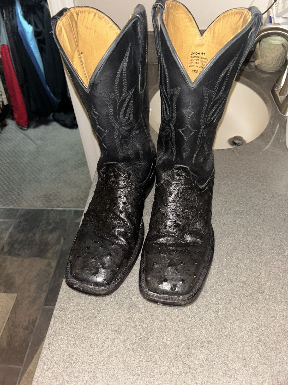 Freebandz SQUARE TOE BLACK OSTRICH MENS BOOT Size US 11 / EU 44 - 1 Thumbnail