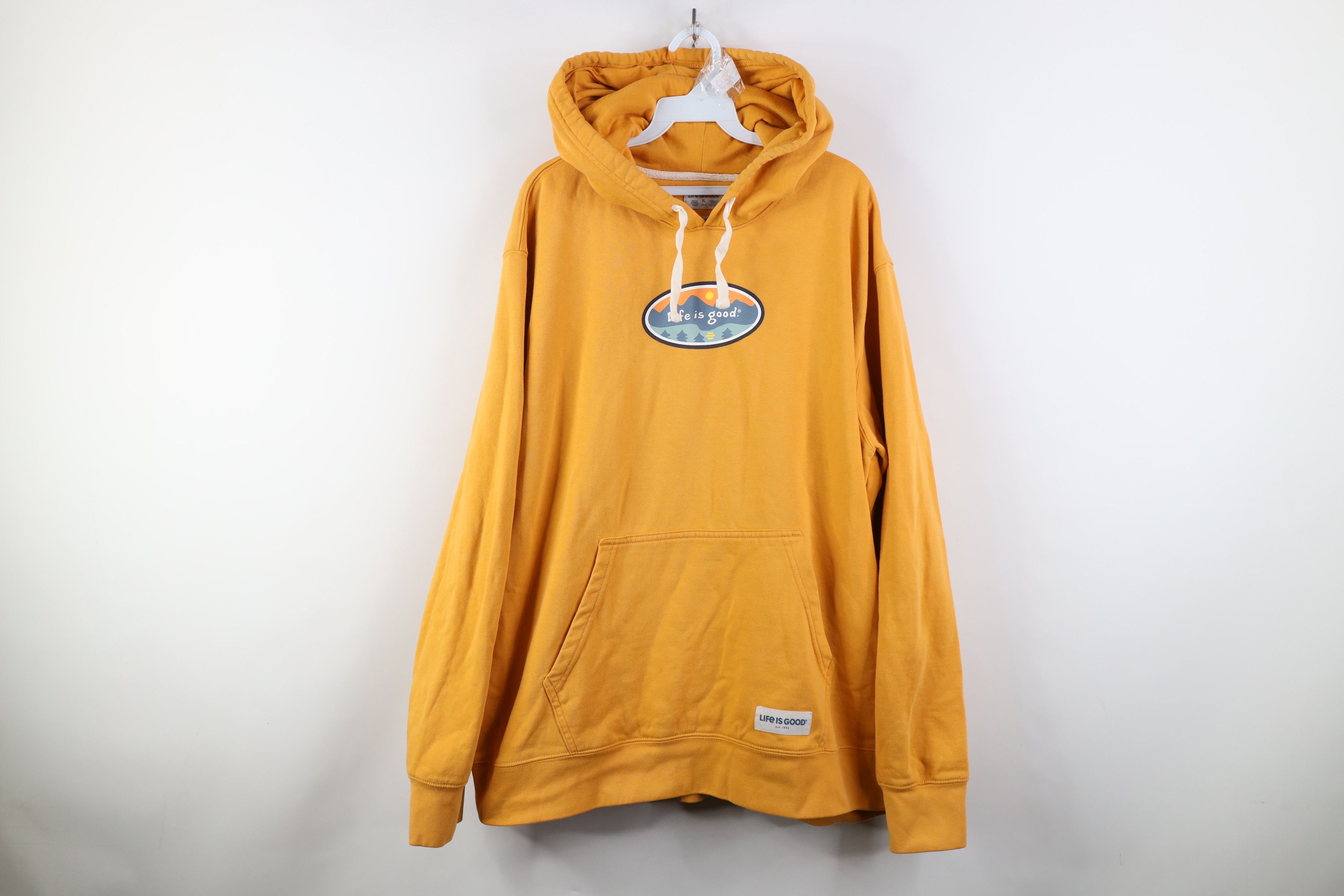 Life is Good Life Is Good Spell Mountains Trees Hoodie Sweatshirt Yellow Size US XL / EU 56 / 4 - 1 Thumbnail