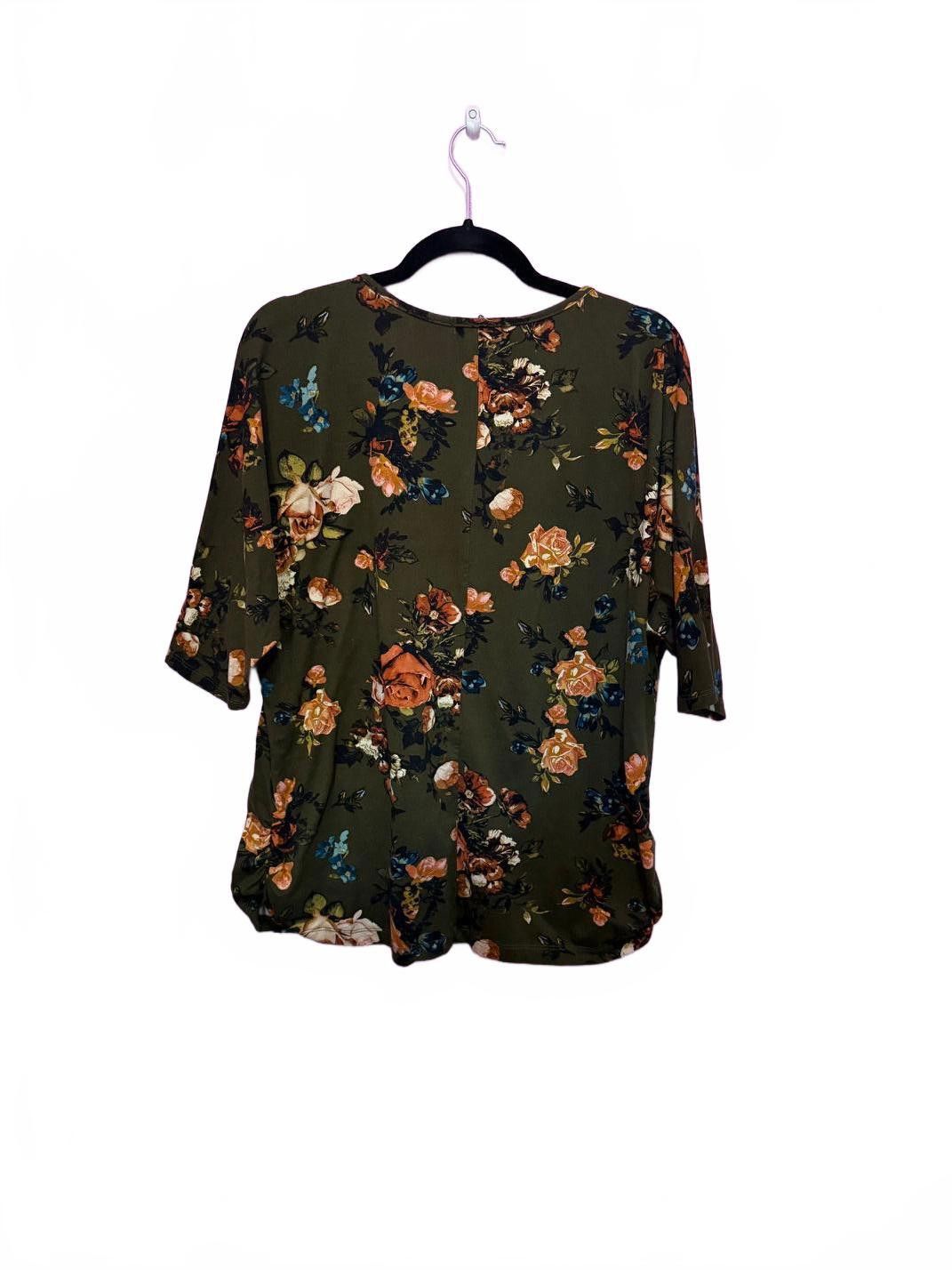 Designer Floral Print Olive Green Top Size XL / US 12-14 / IT 48-50 - 2 Thumbnail