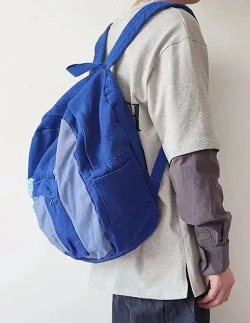 Japanese Brand Retro patchwork canvas backpack school bag aesthetic Size ONE SIZE - 3 Thumbnail