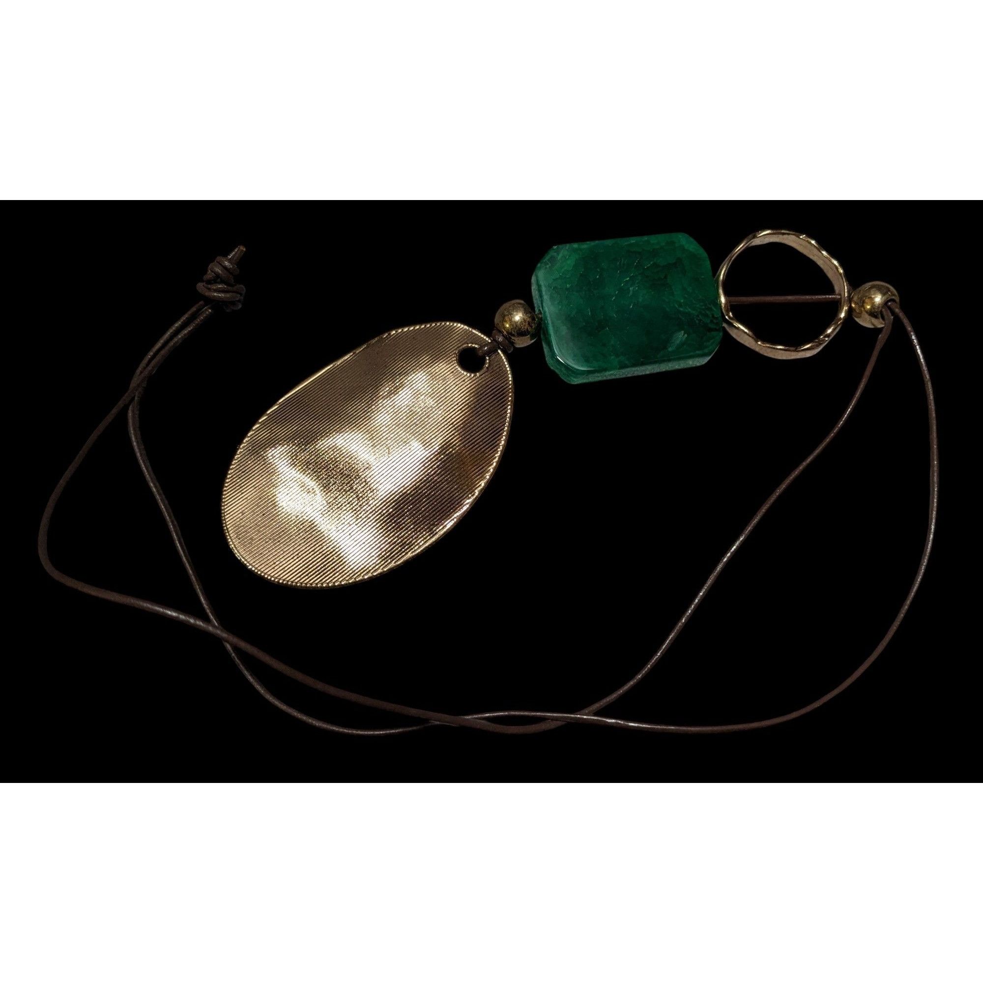 Other Vintage Bohemian Green And Gold Chunky Statement Necklace Size ONE SIZE - 2 Thumbnail