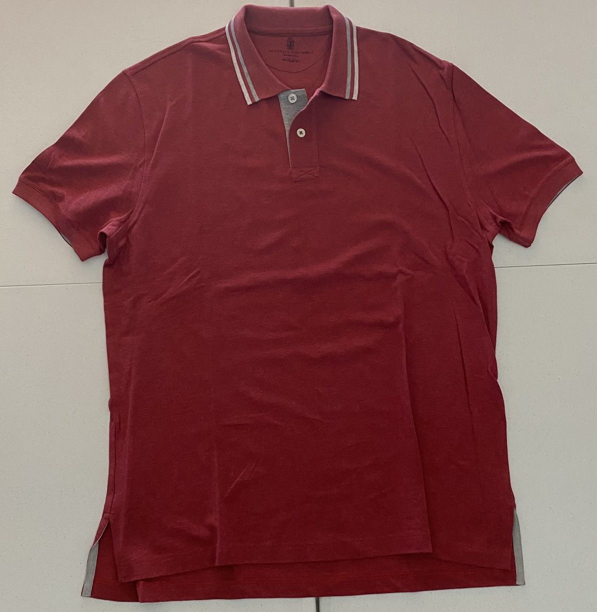 Brunello Cucinelli Brunello Cucinelli berry/grey trim reg fit 2btn polo nwot Size US L / EU 52-54 / 3 - 1 Thumbnail