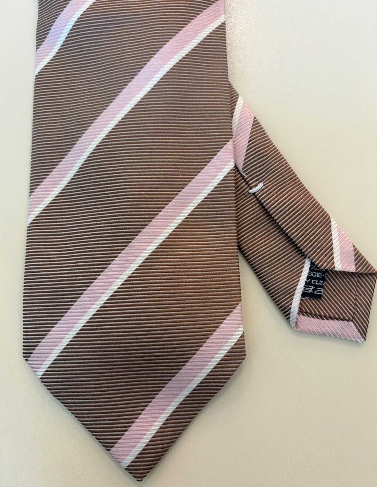Pal Zileri Pal Zileri Sartoriale Italy Silk Tie Brown Pink White Stripe Size ONE SIZE - 4 Thumbnail
