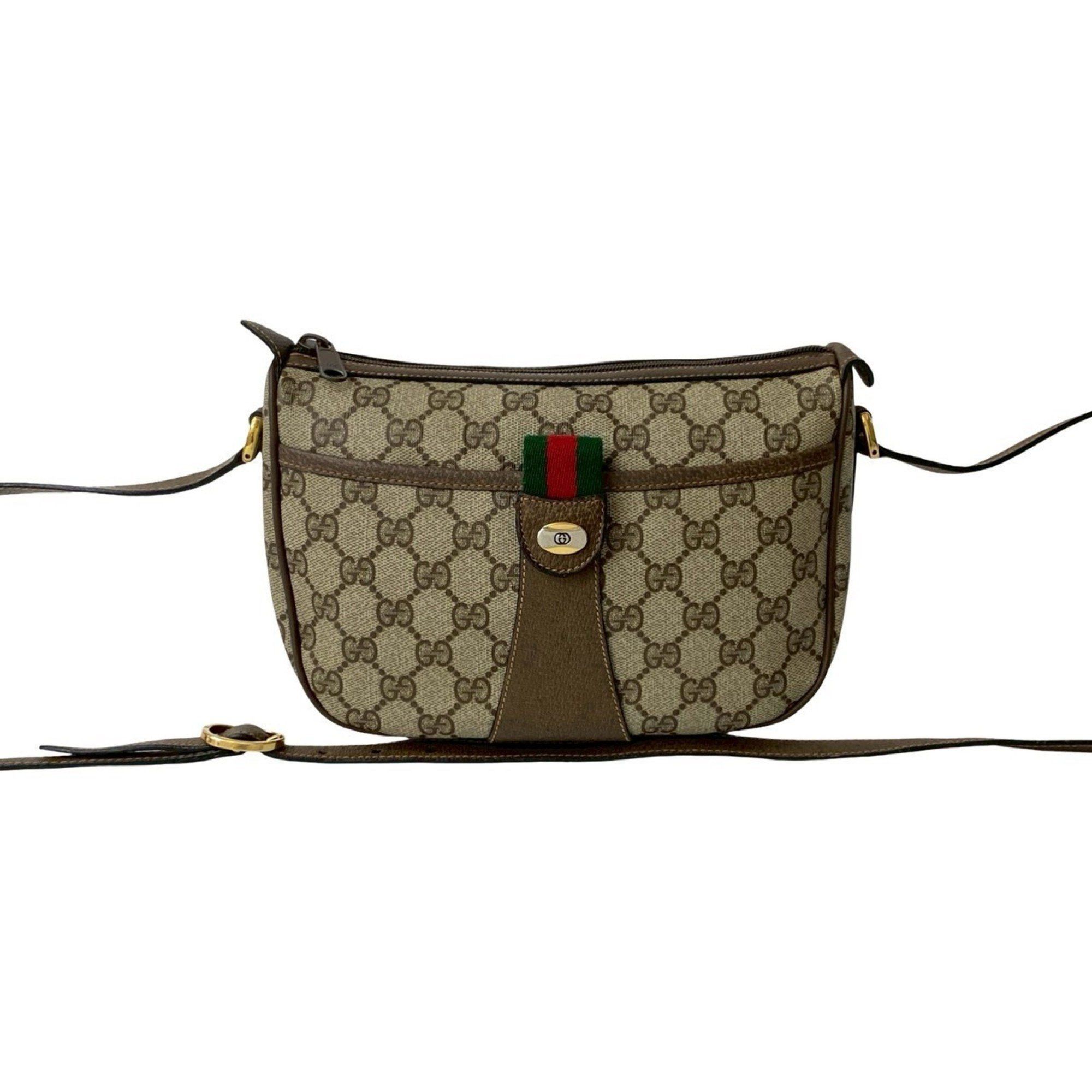 GUCCI Old Gucci Sherry Line GG Logo Hardware Leather Shoulder Bag