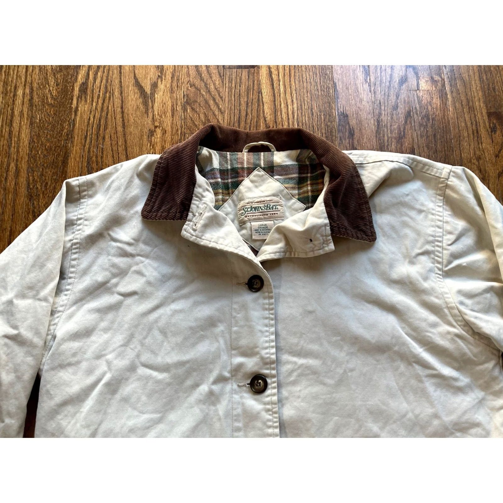 Vintage VTG St Johns Bay Chore Jacket Mens Large Beige Flannel Lined Corduroy Collar Jacket Size US L / EU 52-54 / 3 - 4 Thumbnail