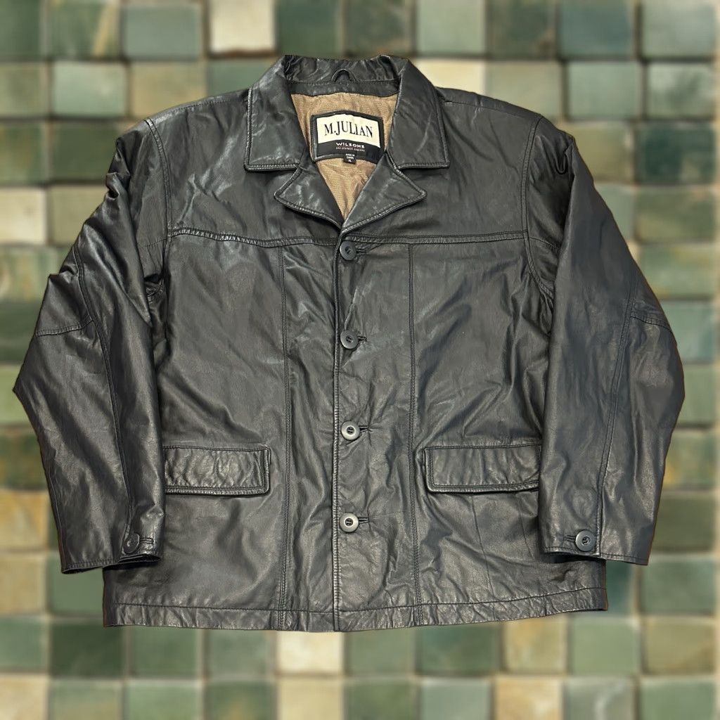 Wilson VINTAGE Wilson Leather Jacket XL Men Black Button Up Thinsulate Lined Inside Pockets Retro Size US XL / EU 56 / 4 - 1 Thumbnail