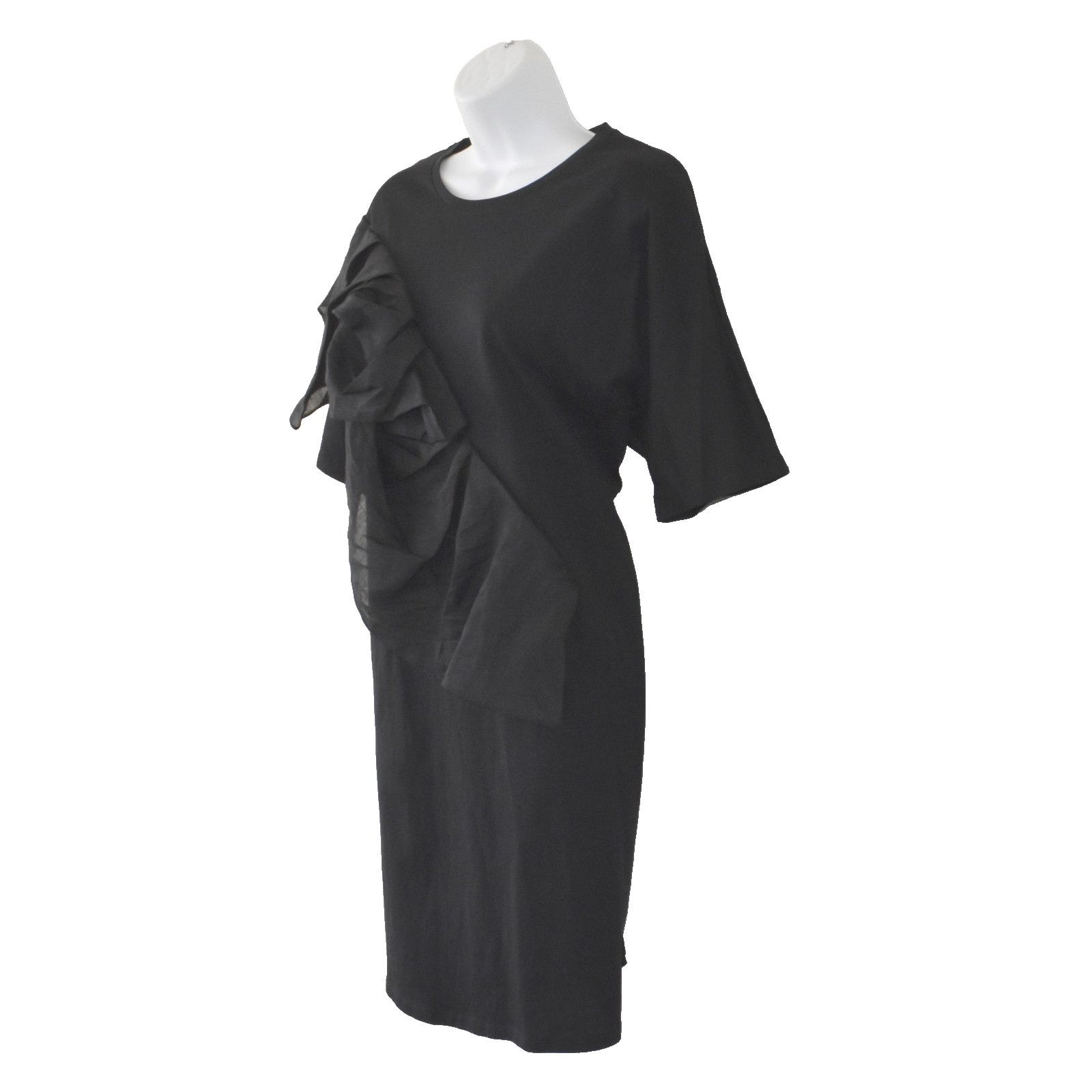 Cos COS Black Cotton Short Sleeve Ruffle Bow Mini Dress Size L Size L / US 10 / IT 46 - 3 Thumbnail