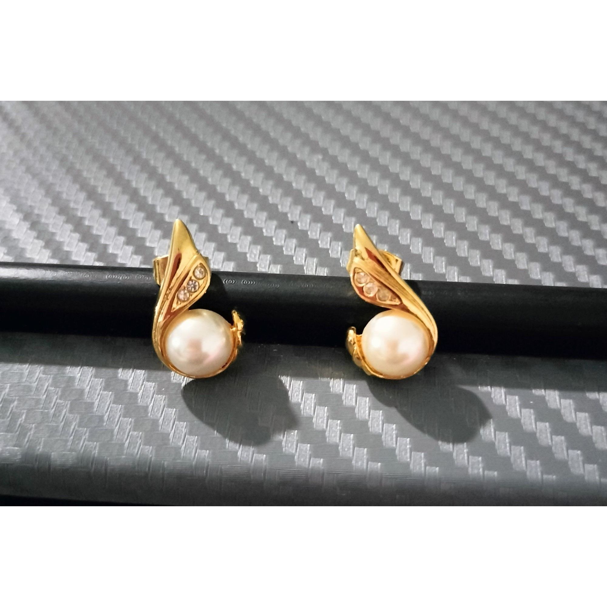 Other Gold Tone Swan Faux Pearl Stud Earrings Glass Rhinestones Je Size ONE SIZE - 15 Thumbnail