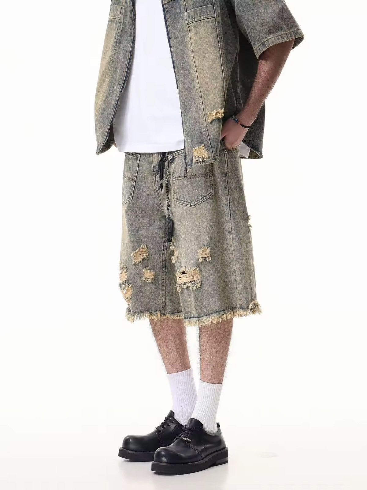 Japanese Brand × Jean Destroy Distressed Washed Loose Vintage Retro Shorts Size US 29 - 2 Thumbnail