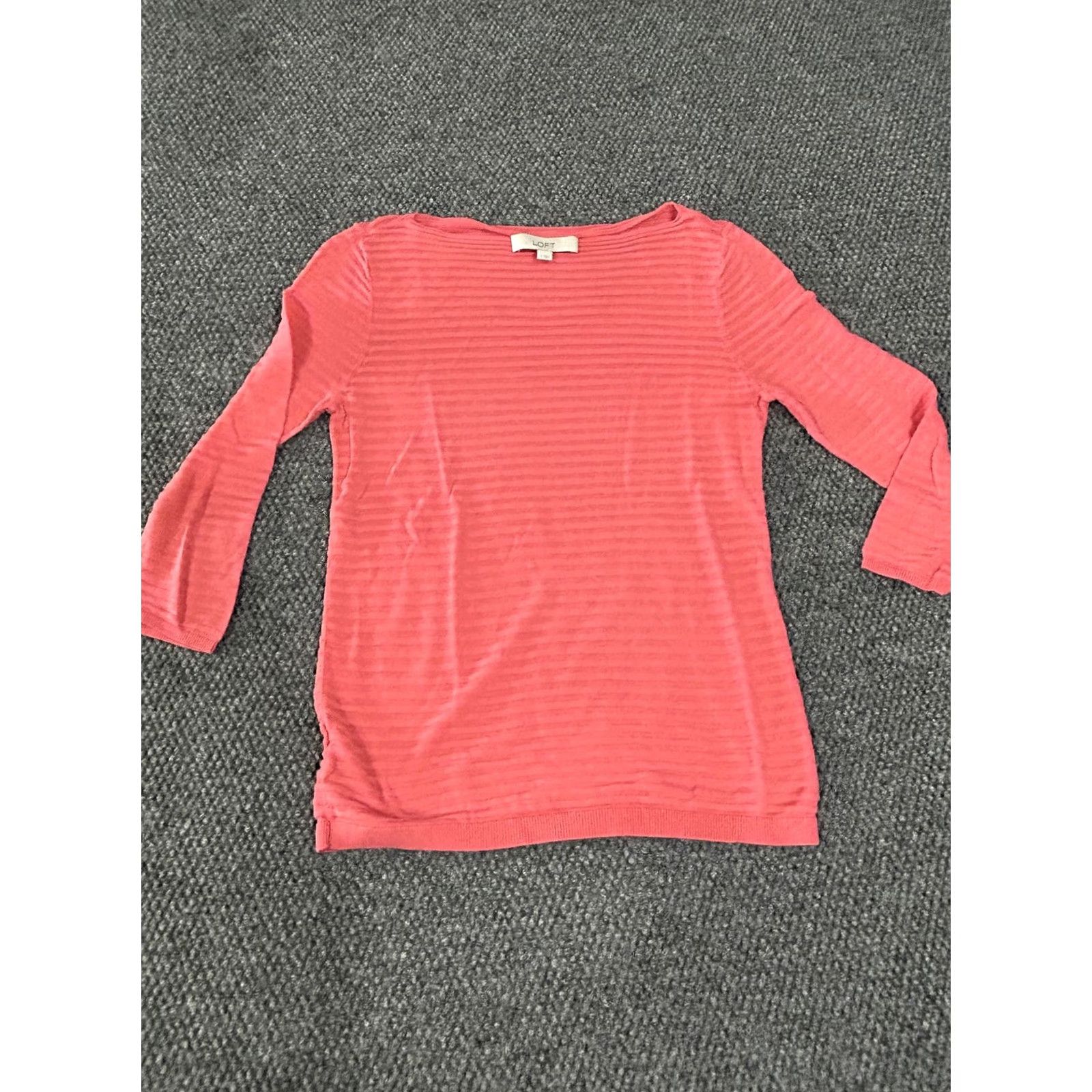 Loft LOFT Sweater Shirt Womens Small Coral Pink 3/4 Sleeve Lightweight Striped Pullover Top Size S / US 4 / IT 40 - 2 Thumbnail