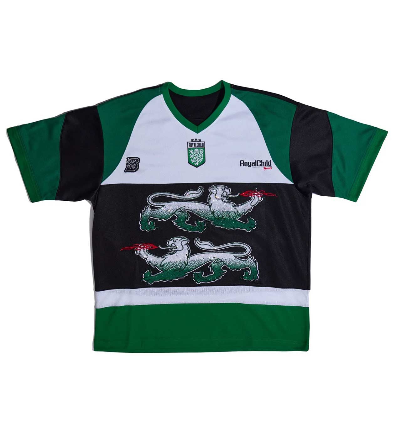 Birth of Royal Child Double Lion Rhinestone Jersey Green Size US M / EU 48-50 / 2 - 1 Thumbnail