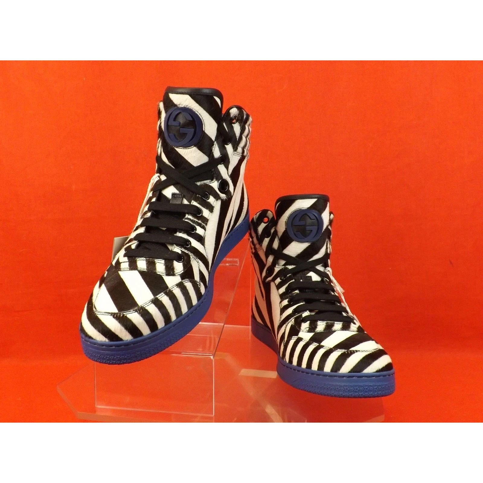 Gucci GUCCI 35341 BLACK WHITE STRIPED PONYHAIR HI TOP SNEAKERS 7.5 Size US 8.5 / EU 41-42 - 7 Thumbnail