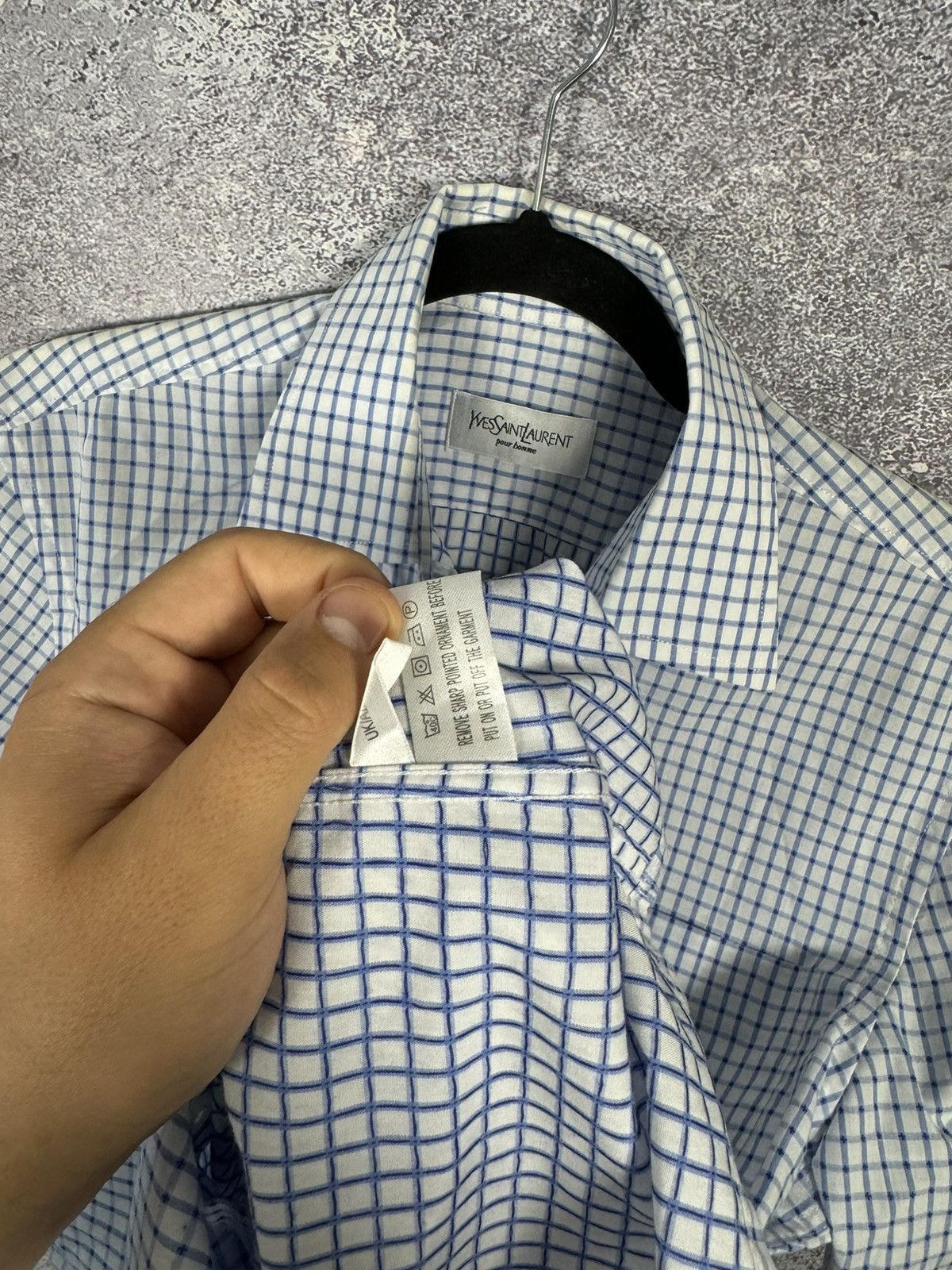 Vintage × Yves Saint Laurent Yves Saint Laurent YSL Check Shirt White Blue Small Size US S / EU 44-46 / 1 - 9 Thumbnail