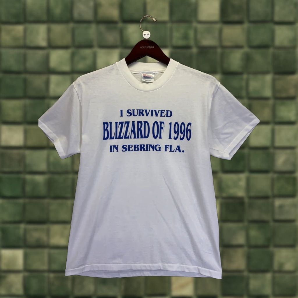 Hanes VINTAGE I Survived The Blizzard Of 96 Sebring FLA Mens T Shirt M White Hanes Shirt Mens 1990s Blizzard 96 Size US M / EU 48-50 / 2 - 1 Thumbnail