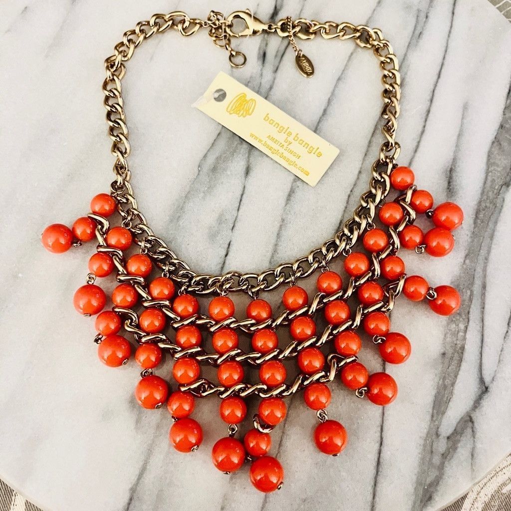 Designer Amrita Singh Beaded Necklace Coral Orange Gold Toned Size ONE SIZE - 1 Thumbnail