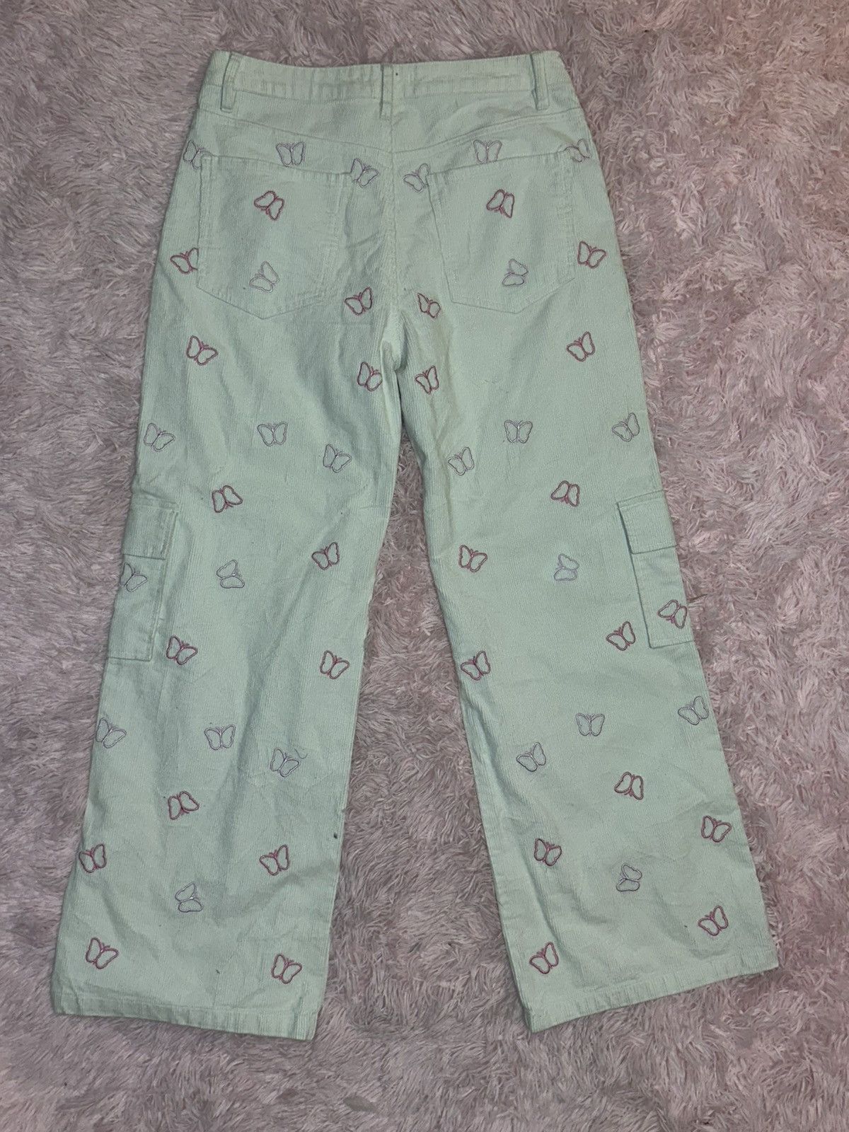 Forever 21 Y2K Forever 21 White Corduroy Butterfly Flare Cargo Pants Size 30" / US 8 / IT 44 - 10 Thumbnail