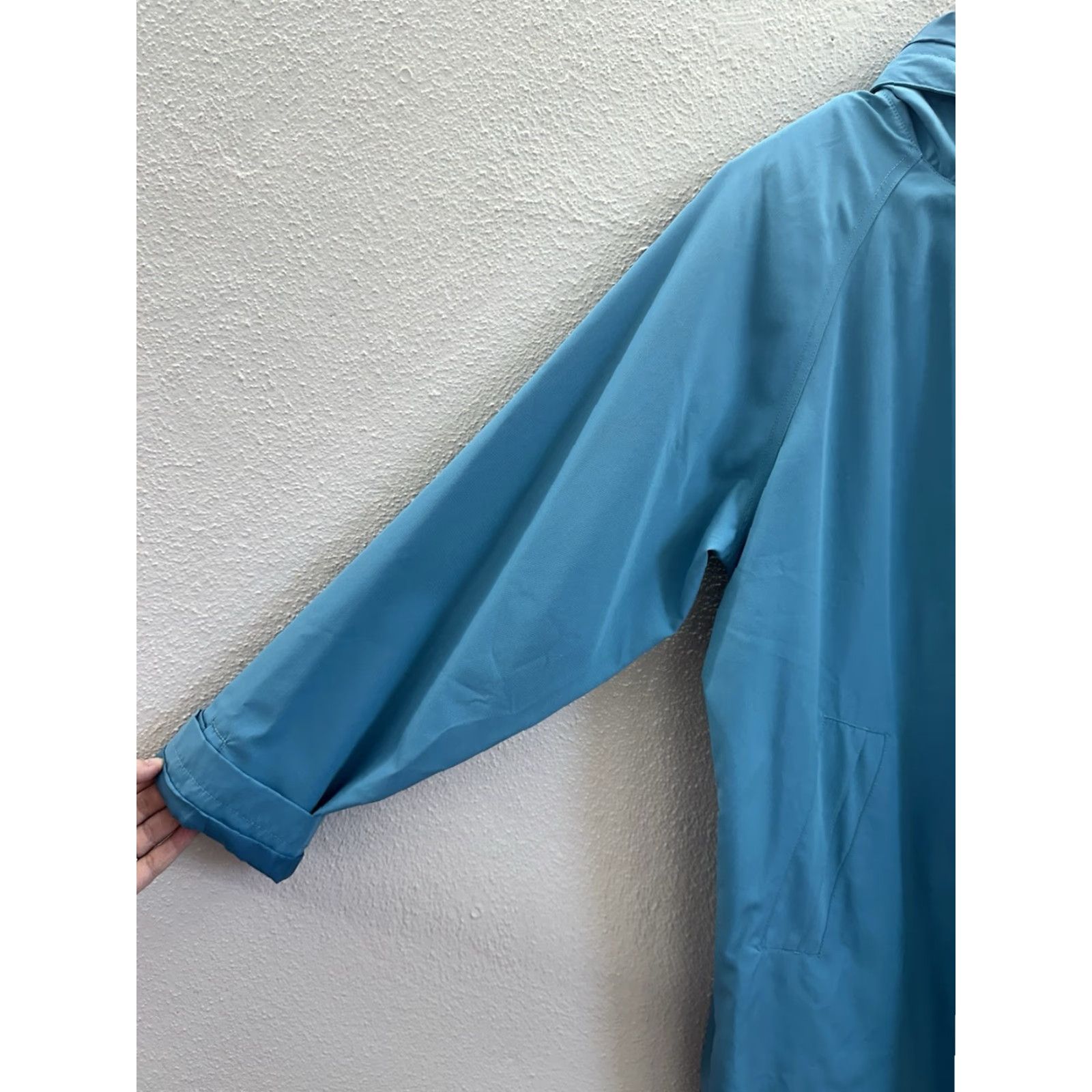 Vintage L.L. Bean Jacket Womens Petite Large Blue Zip Up Hooded Trench Coat Size L / US 10 / IT 46 - 3 Thumbnail