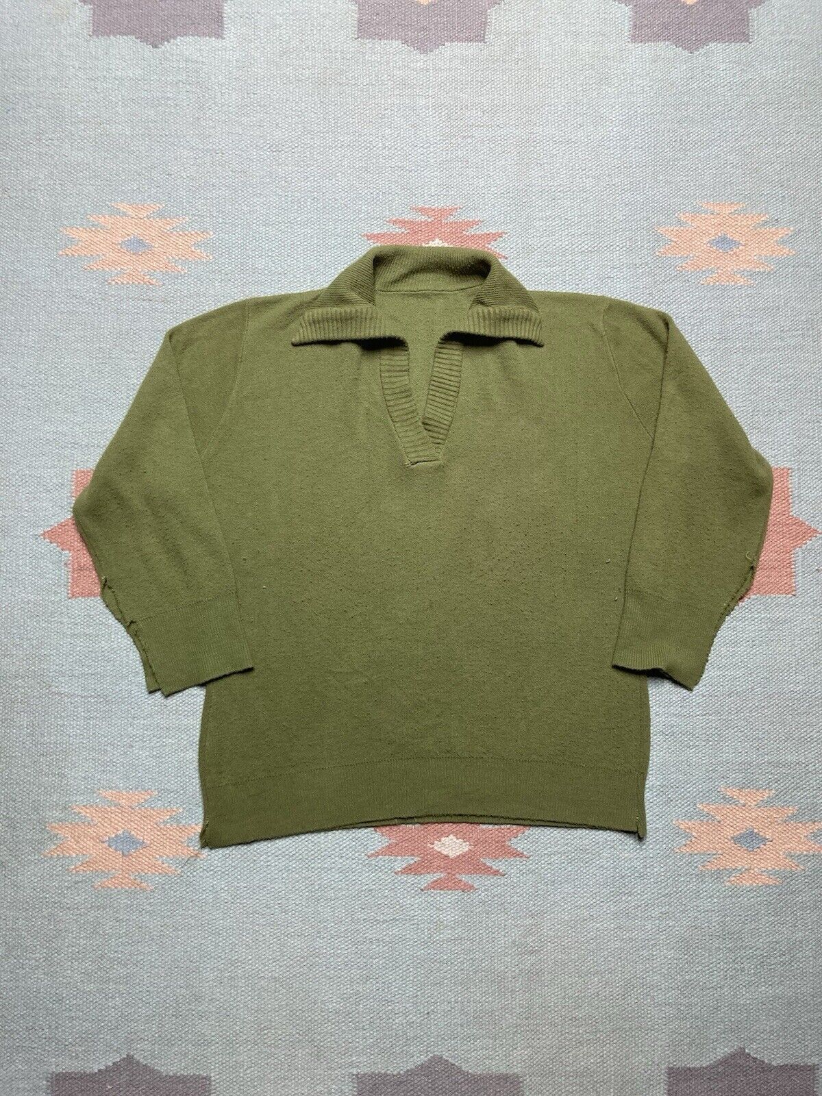 Vintage VTG 70s knit sweater open neck soft comfy green Small Size US S / EU 44-46 / 1 - 1 Thumbnail