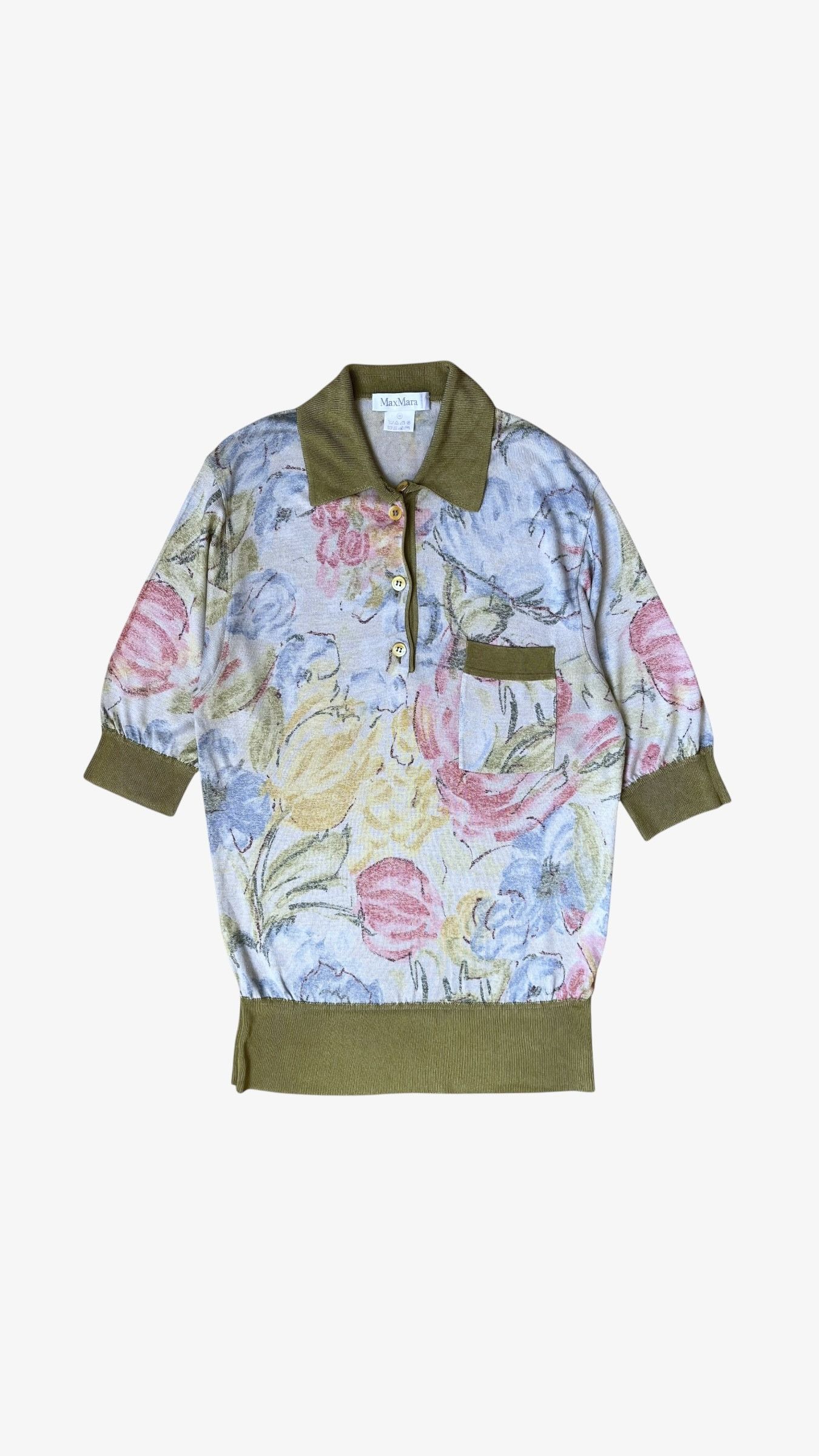 Max Mara Vintage 90s Women's Max Mara Floral Print Knitted Shirt Size L / US 10 / IT 46 - 1 Thumbnail