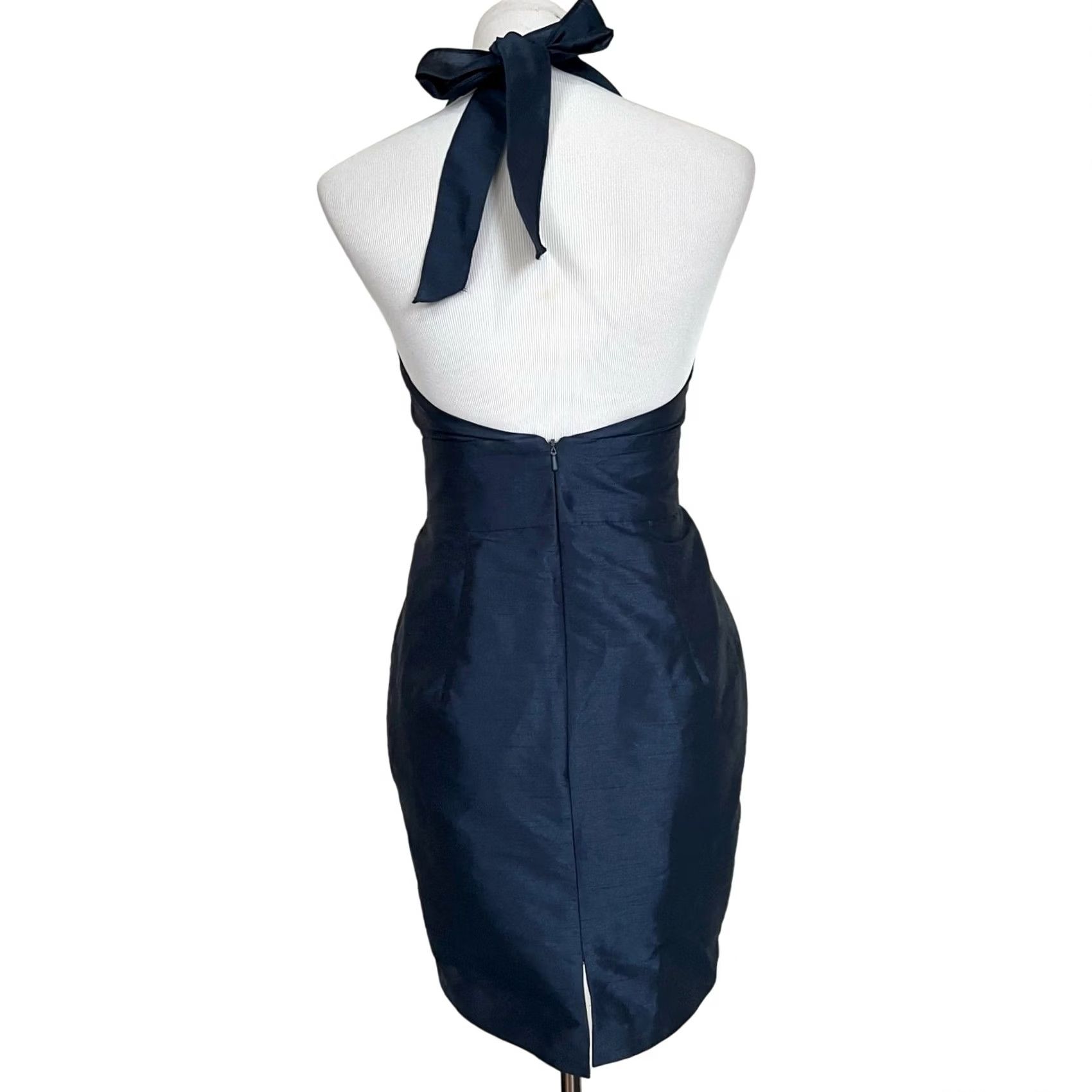 Vintage Lula Kate Halter Dress Dupioni Silk Dark Blue Party Cocktail V-Neck Sz 4 Dress Sleeveless Silk 100% Formal Women Size S / US 4 / IT 40 - 6 Thumbnail