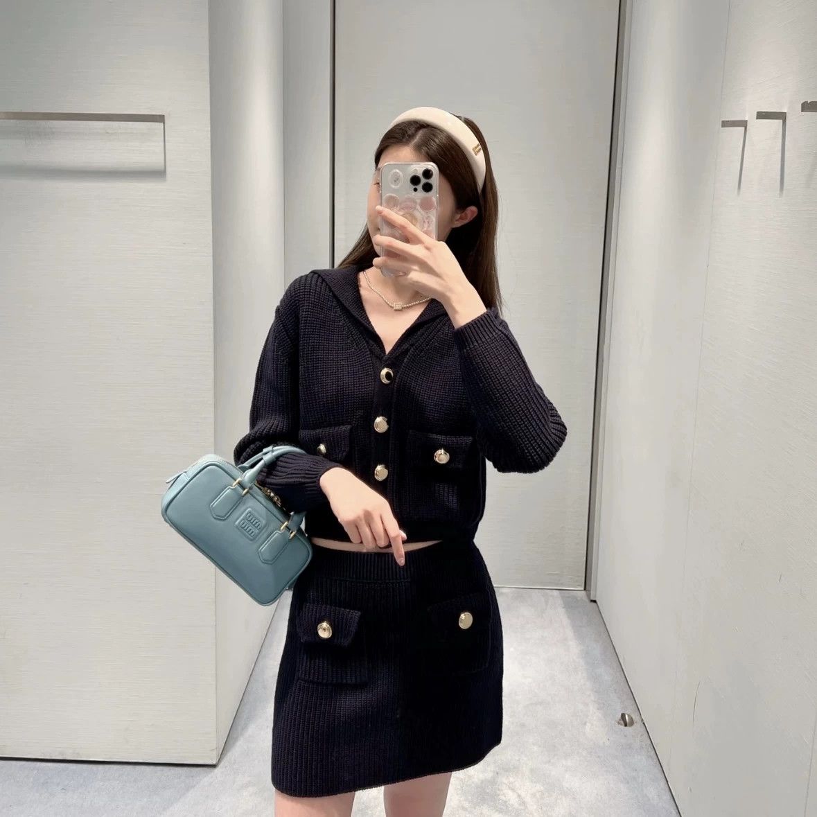Miu Miu MIU MIU mar241 logo gold button navy collar knit top 38 Size XS / US 0-2 / IT 36-38 - 9 Thumbnail