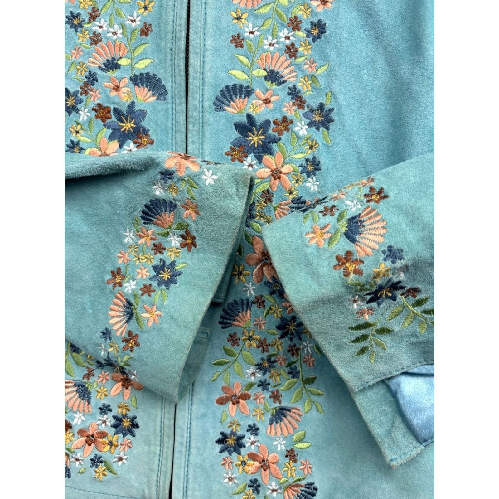 Vintage Saddle Ridge Vintage Leather Jacket Women's M Blue Floral Zip Jacket Size M / US 6-8 / IT 42-44 - 7 Thumbnail