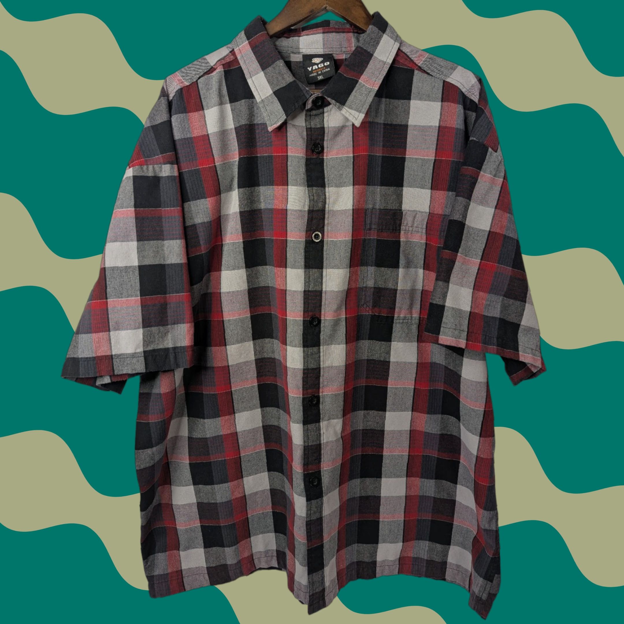 Vintage Yago Shirt Button-Up Plaid Grey Red 3XL Short Sleeve Mens Casual Workwear Urban Streetwear Size US XXL / EU 58 / 5 - 1 Thumbnail