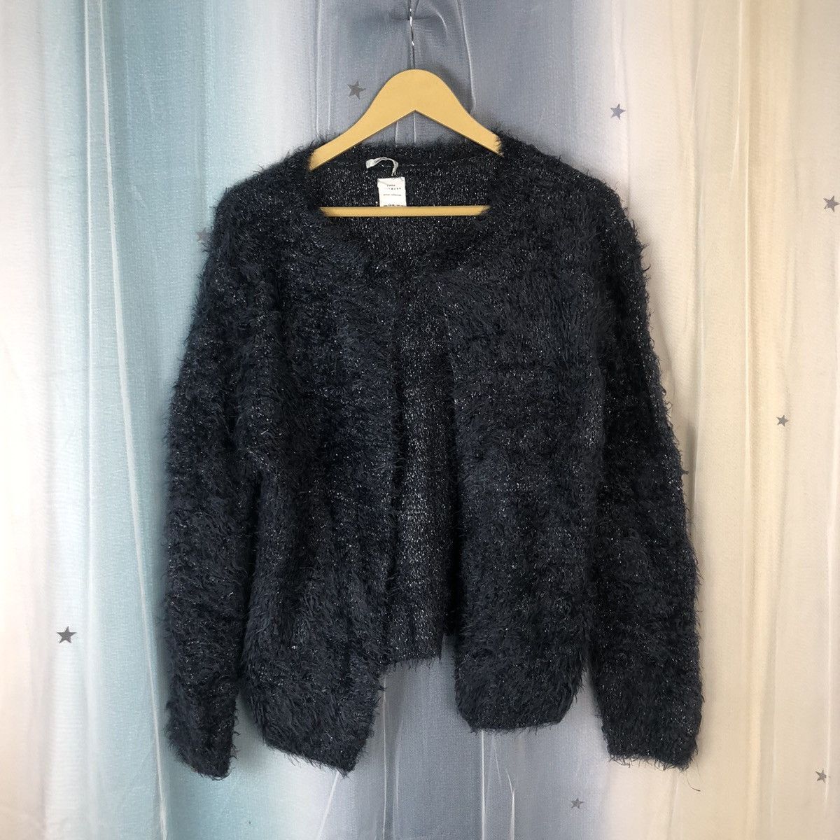 Zara Zara Dark Blue Shag Shaggy Fur Mohair Cardigan #874 Size M / US 6-8 / IT 42-44 - 1 Thumbnail