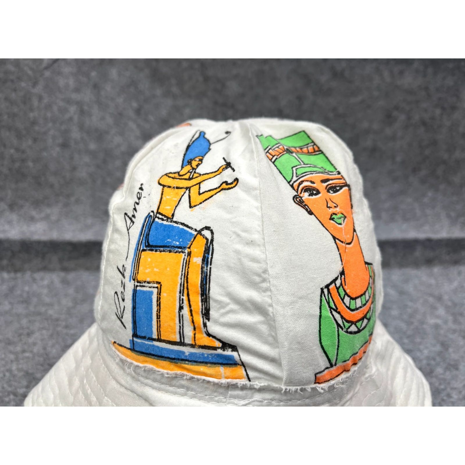 Vintage VINTAGE Egyptian Art Bucket Hat Adult One Size White Cotton Casual Sun Protection Summer Outdoor Mens Size ONE SIZE - 2 Thumbnail