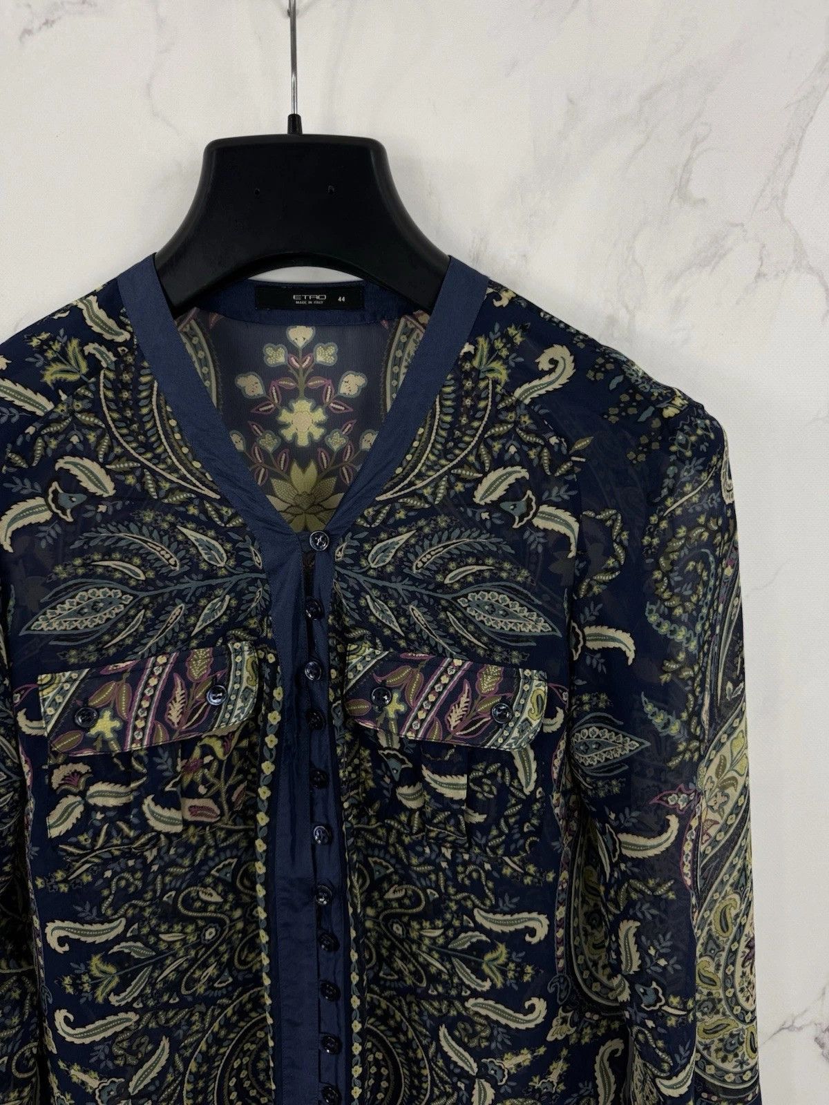 Etro Paisley Pattern Silk Blouse Double Pocket Size 44